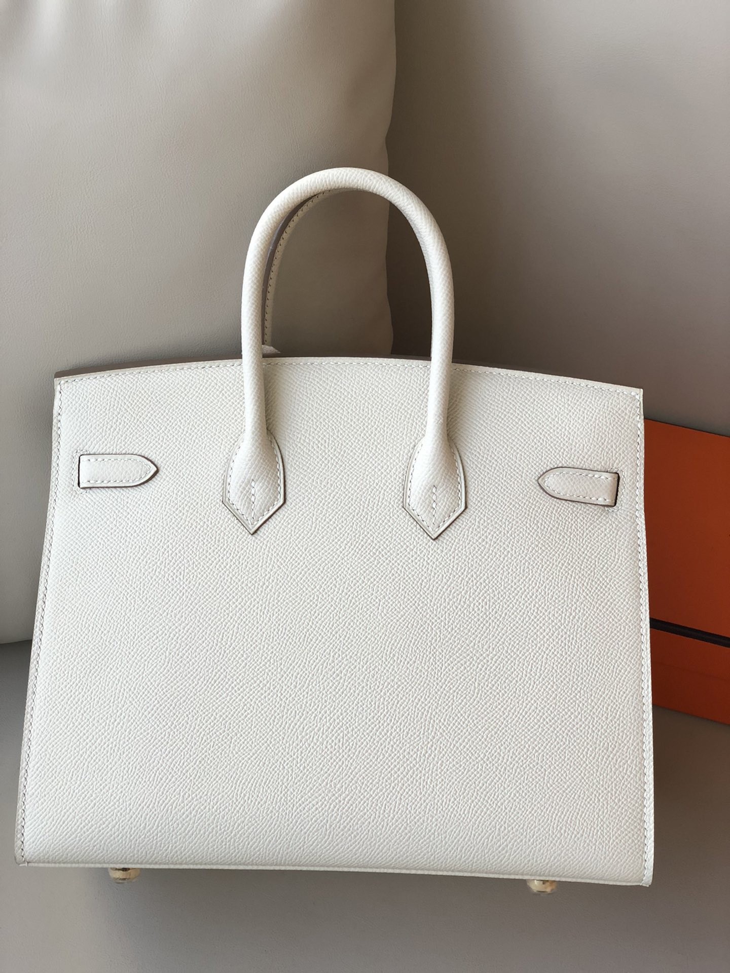 H**mes birkin 25 sellier handmade bag in craie epsom calfskin