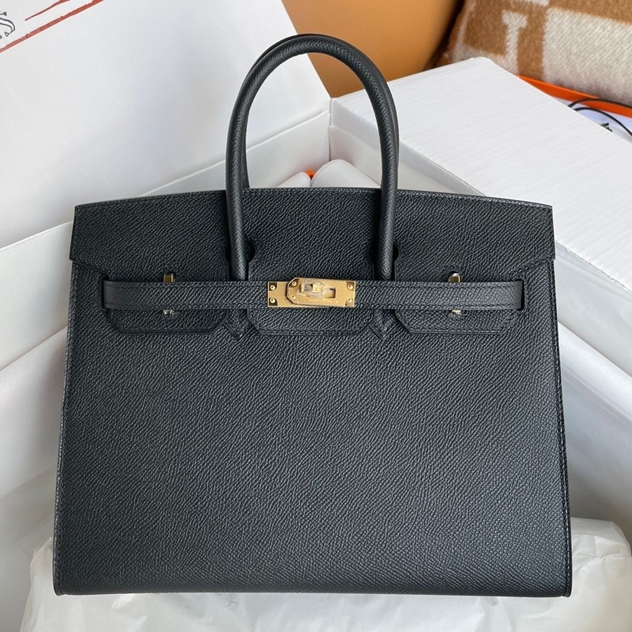 H**mes birkin 25 sellier handmade bag in black epsom calfskin