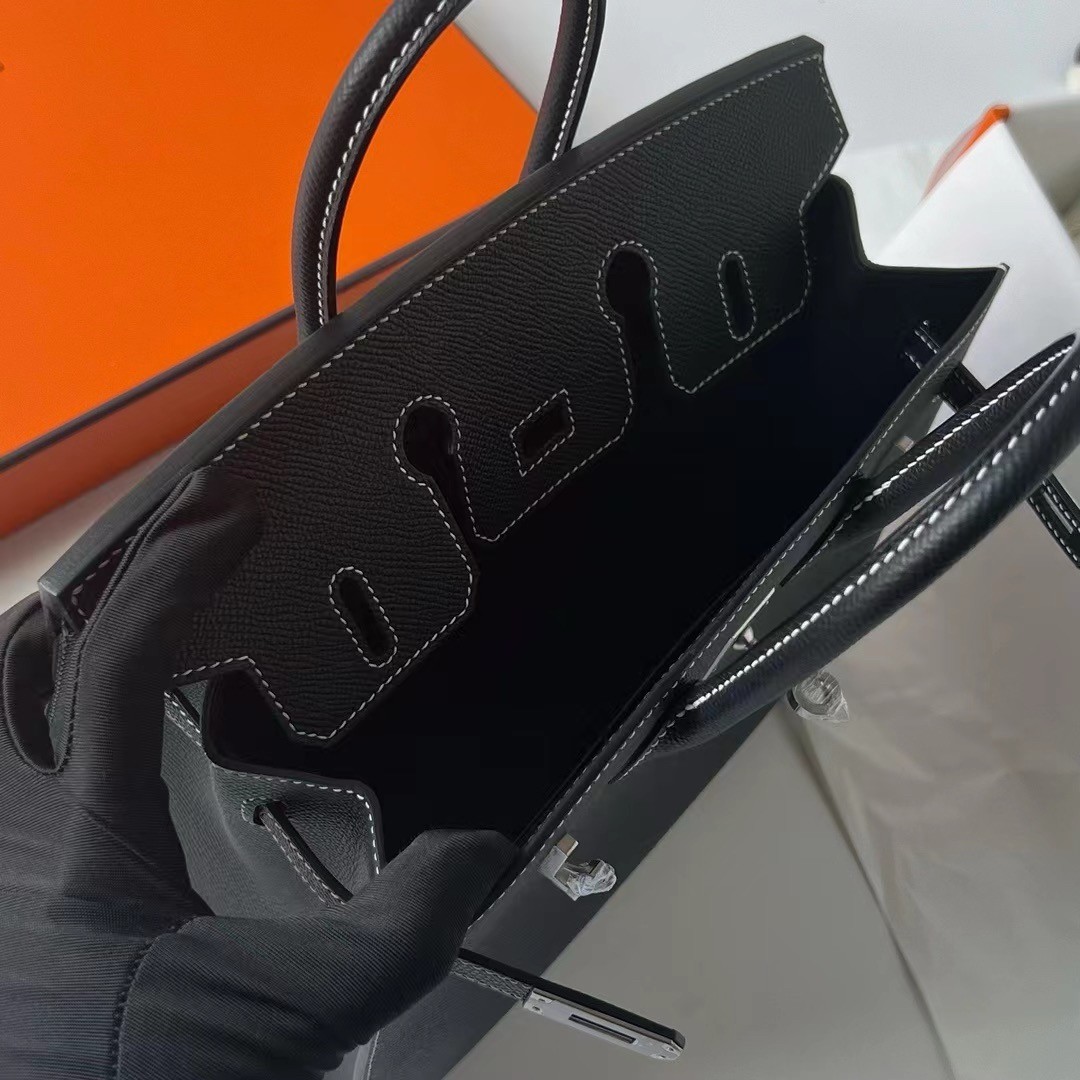 H**mes birkin 25 sellier handmade bag in noir epsom calfskin