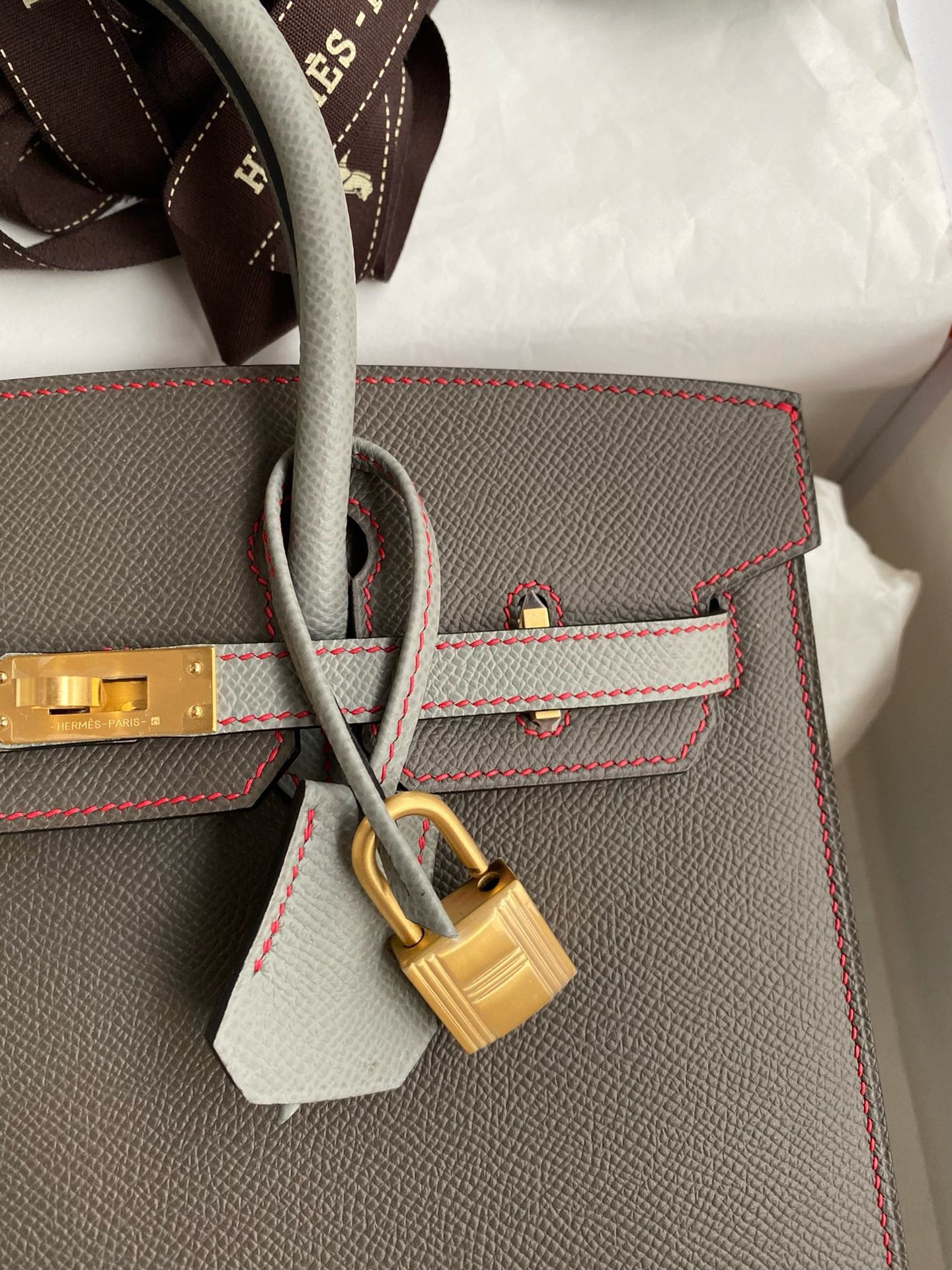 H**mes hss birkin 25 sellier bag in etain and gris mouette epsom calfskin