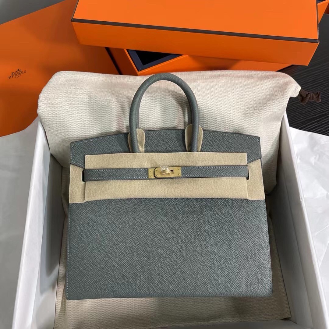 H**mes birkin 25 sellier handmade bag in vert amanda epsom calfskin