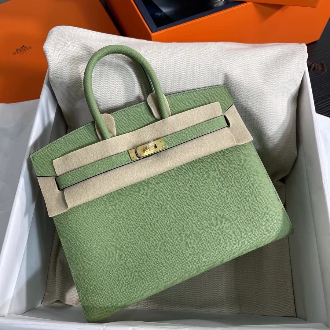 H**mes birkin 25 sellier handmade bag in vert criquet epsom calfskin