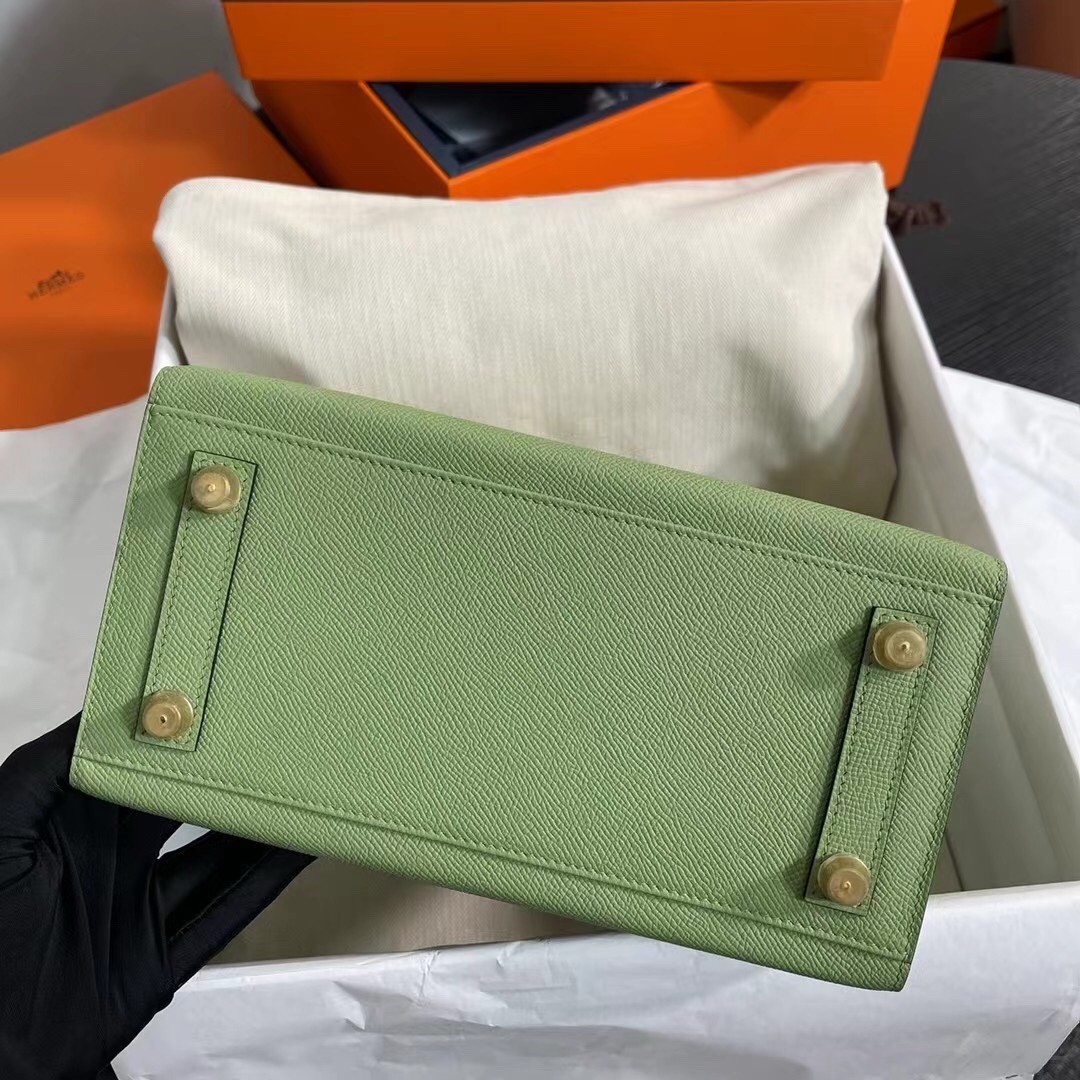 H**mes birkin 25 sellier handmade bag in vert criquet epsom calfskin