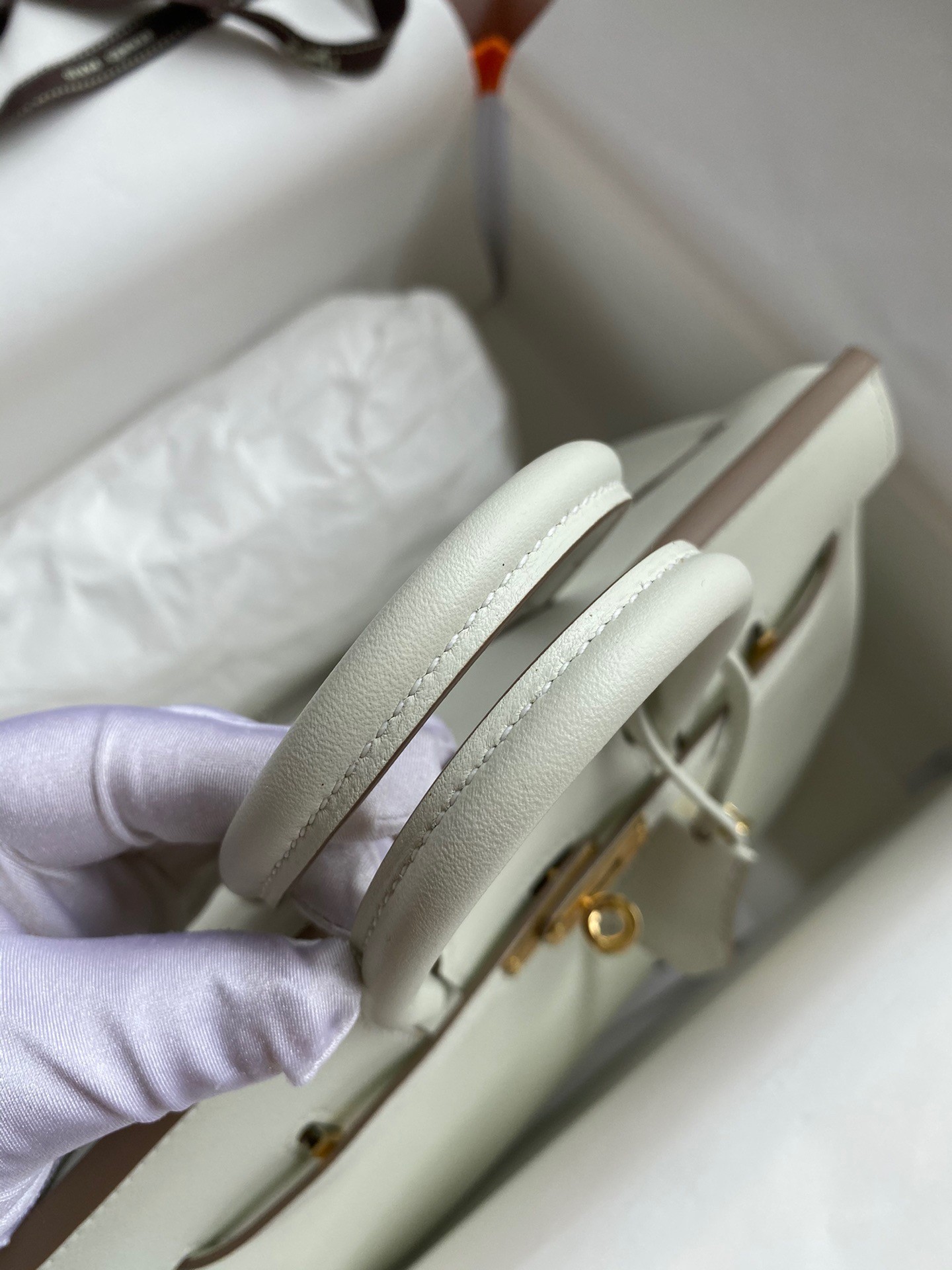 H**mes birkin 25 retourne handmade bag in beton swift calfskin