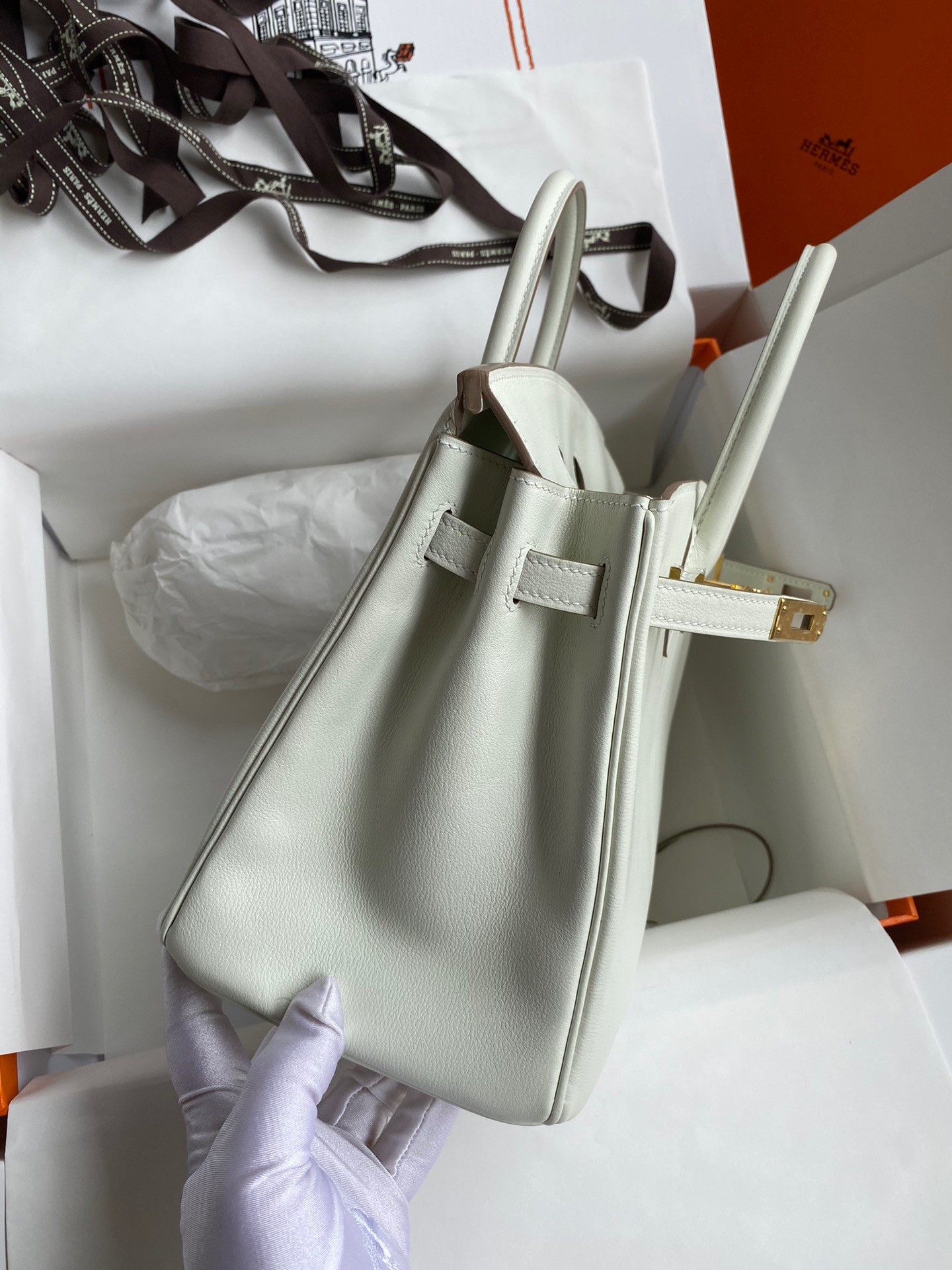 H**mes birkin 25 retourne handmade bag in beton swift calfskin