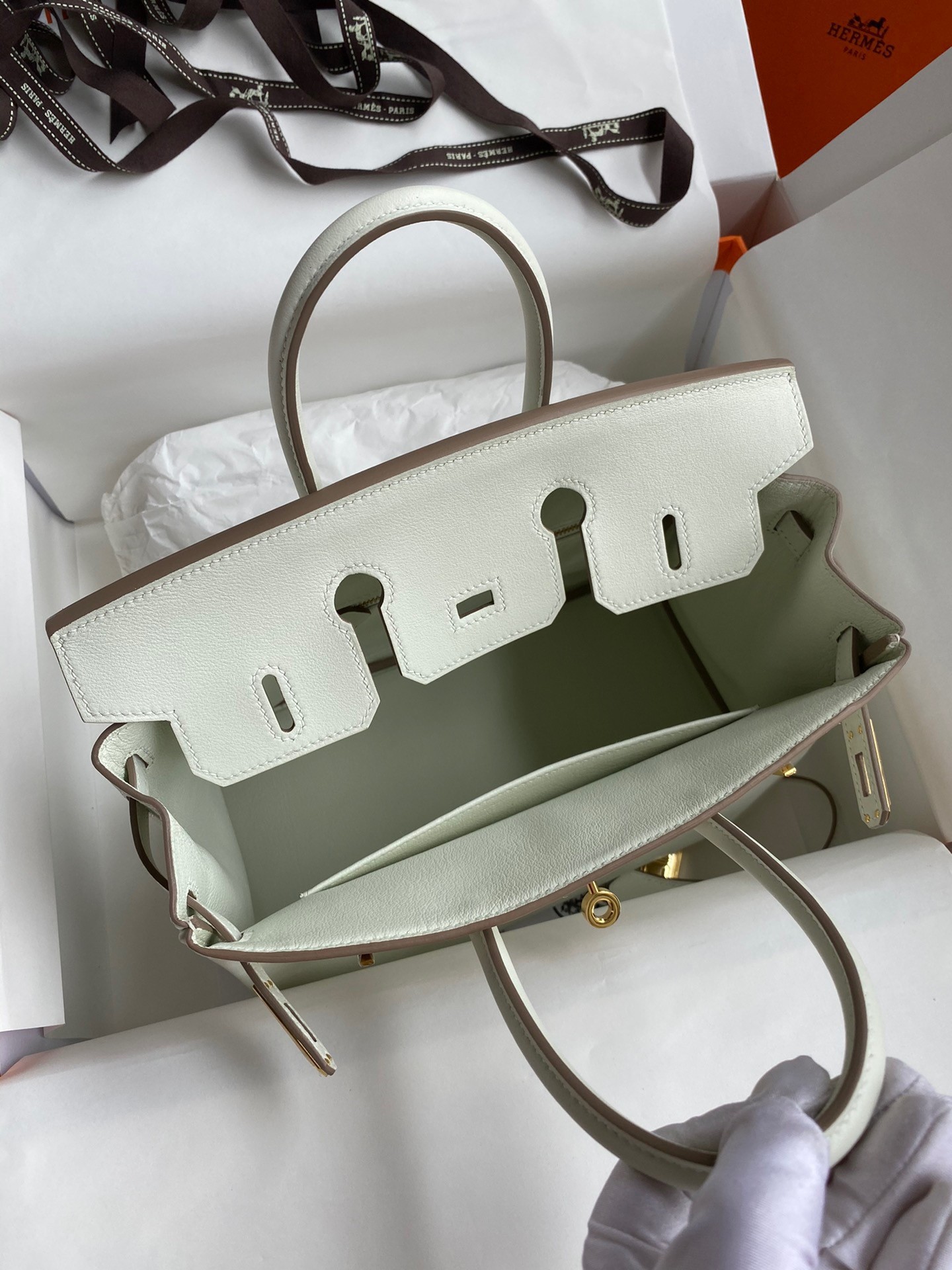H**mes birkin 25 retourne handmade bag in beton swift calfskin