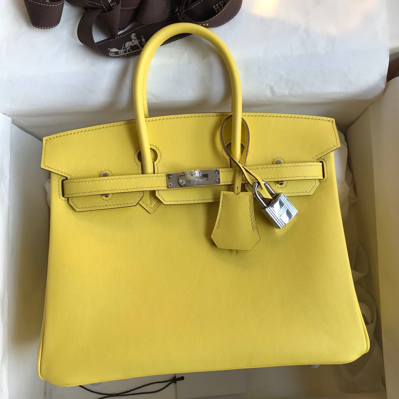 H**mes birkin 25 retourne handmade bag in lime swift calfskin