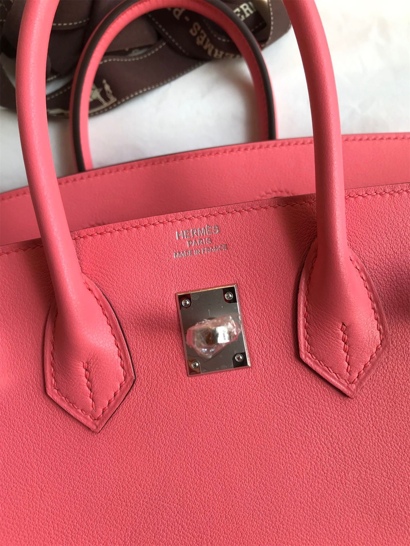 H**mes birkin 25 retourne handmade bag in rose lipstick swift calfskin