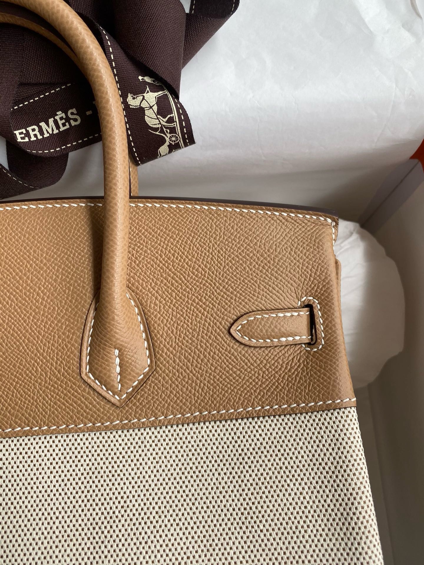 H**mes birkin 25 handmade bag in toile & chai epsom leather