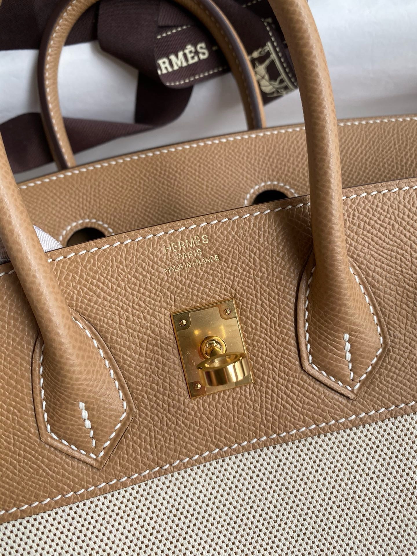 H**mes birkin 25 handmade bag in toile & chai epsom leather