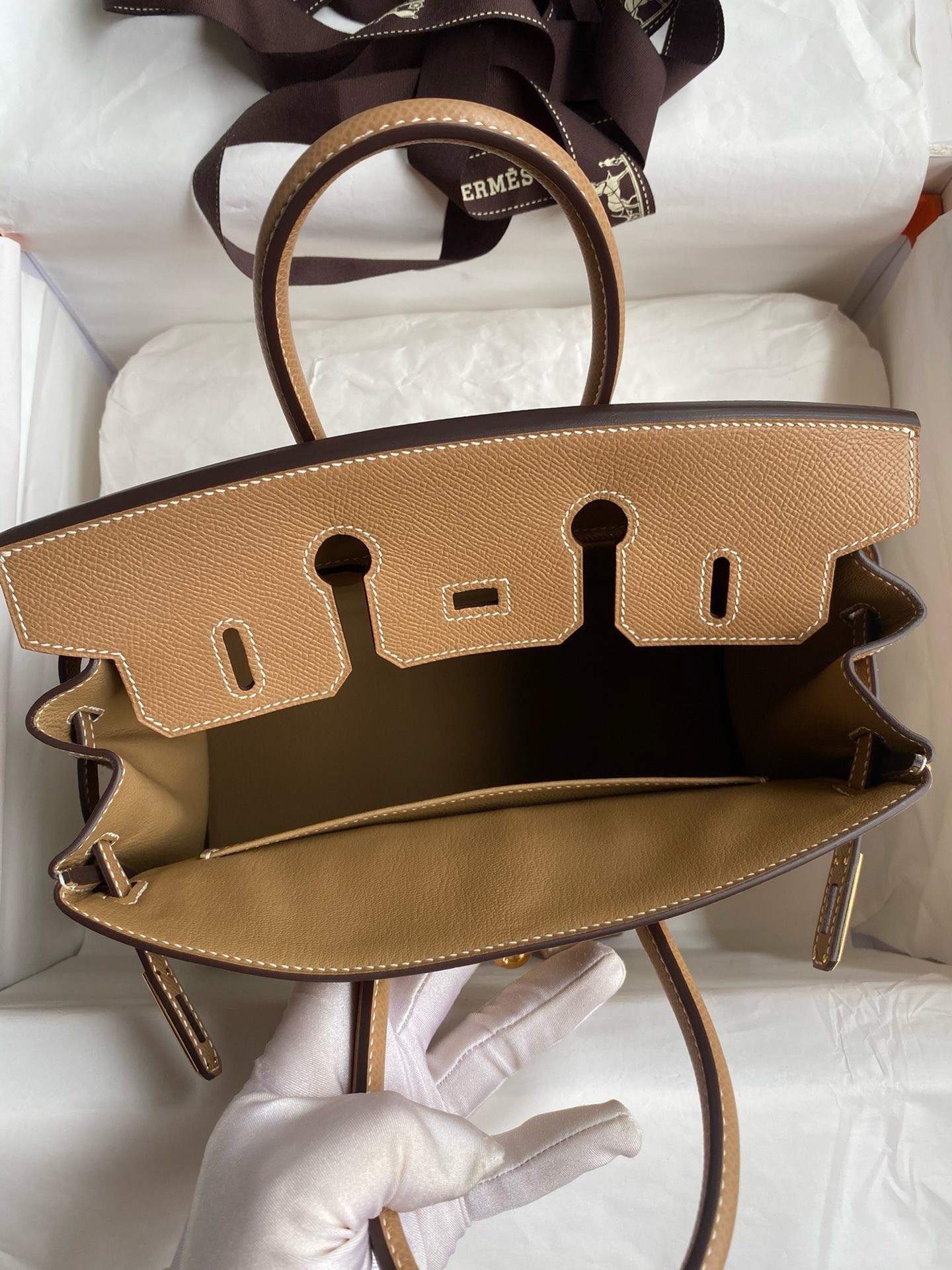 H**mes birkin 25 handmade bag in toile & chai epsom leather
