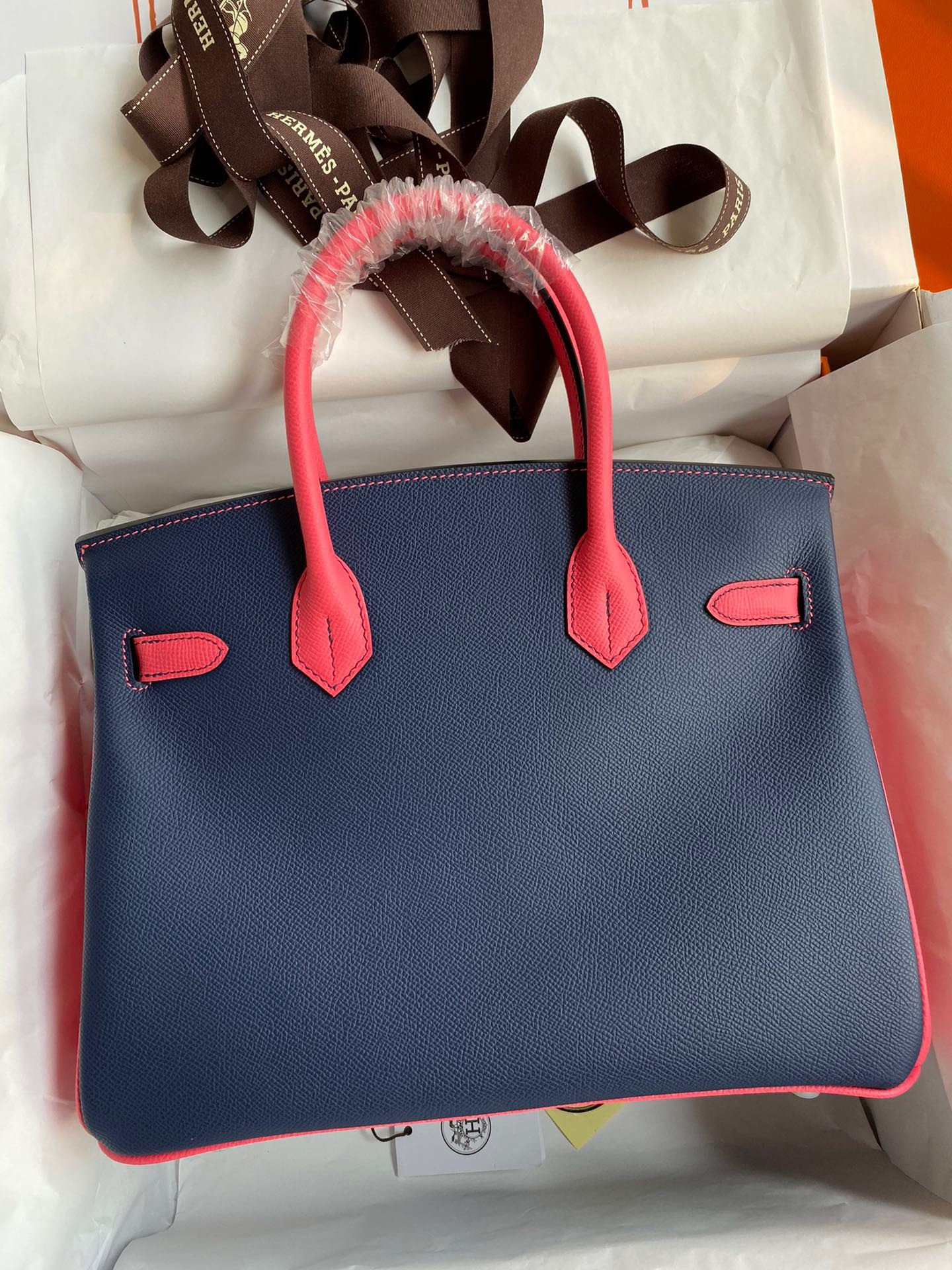 H**mes hss birkin 30 bicolor bag in blue saphir and rose lipstick epsom calfskin