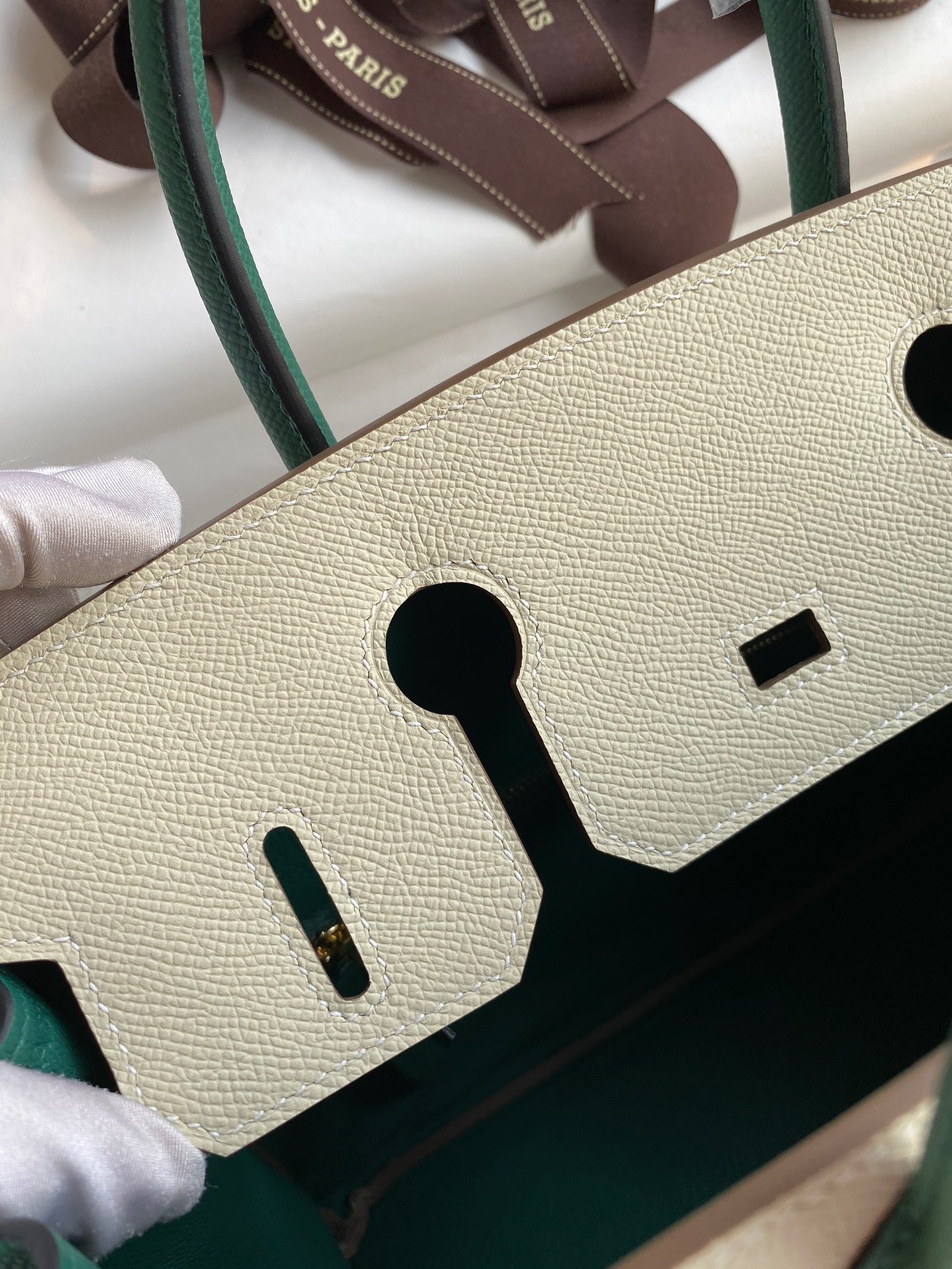 H**mes hss birkin 30 bicolor bag in craie and malachite epsom calfskin