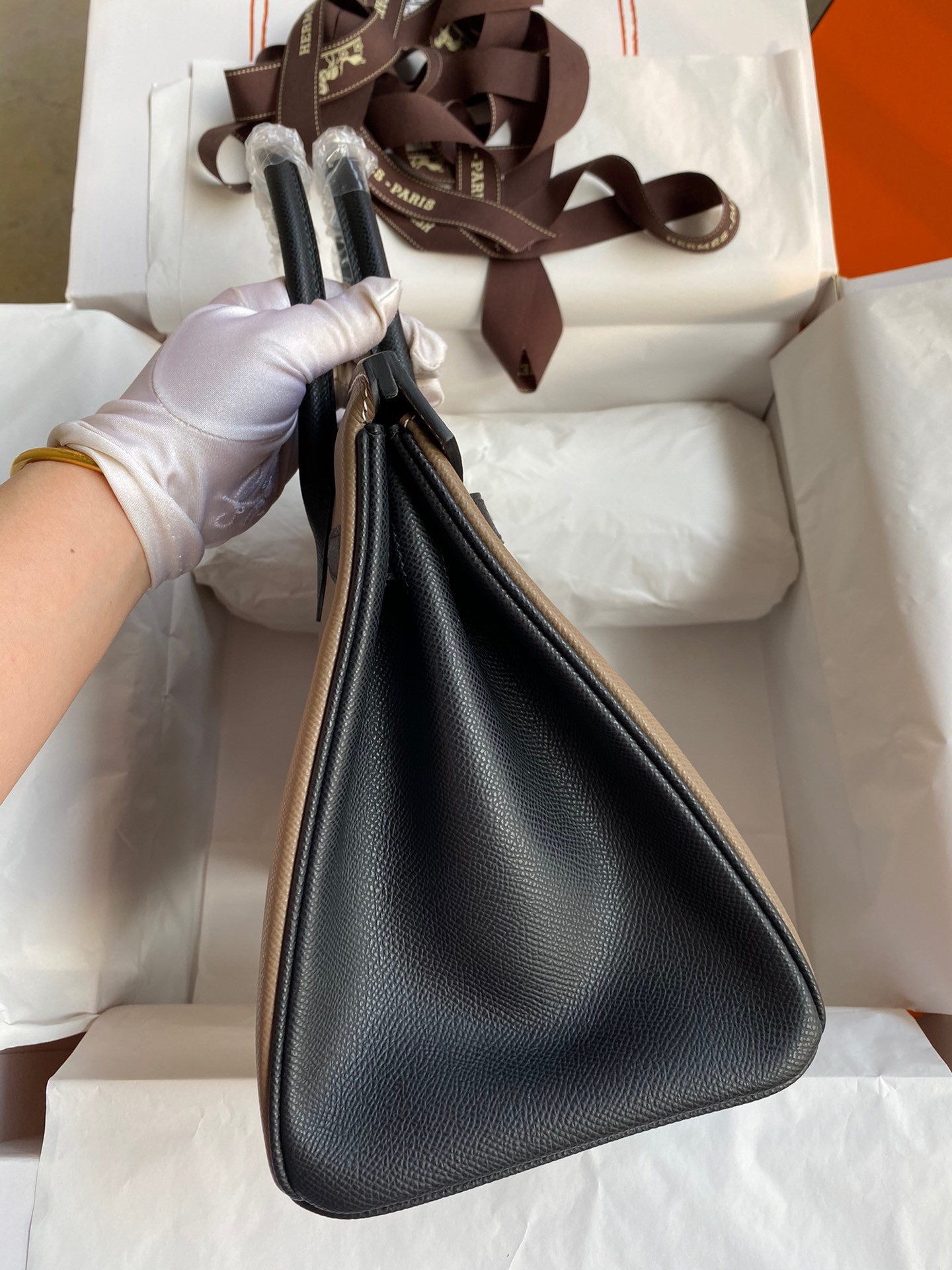 H**mes hss birkin 30 bicolor bag in taupe and black epsom calfskin
