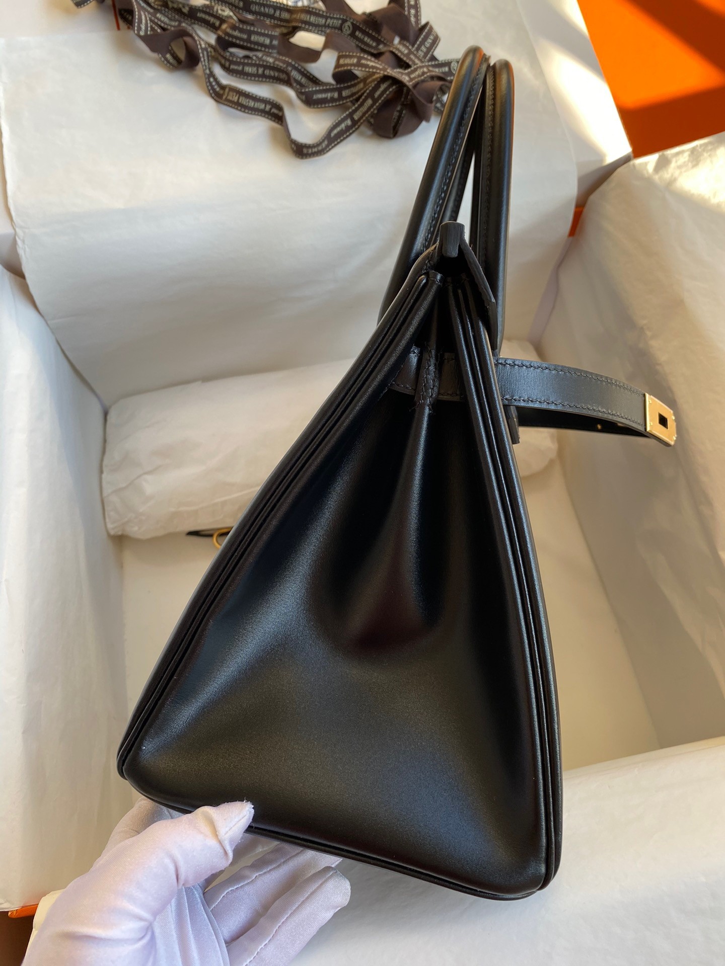 H**mes birkin 30 retourne handmade bag in black box calfskin