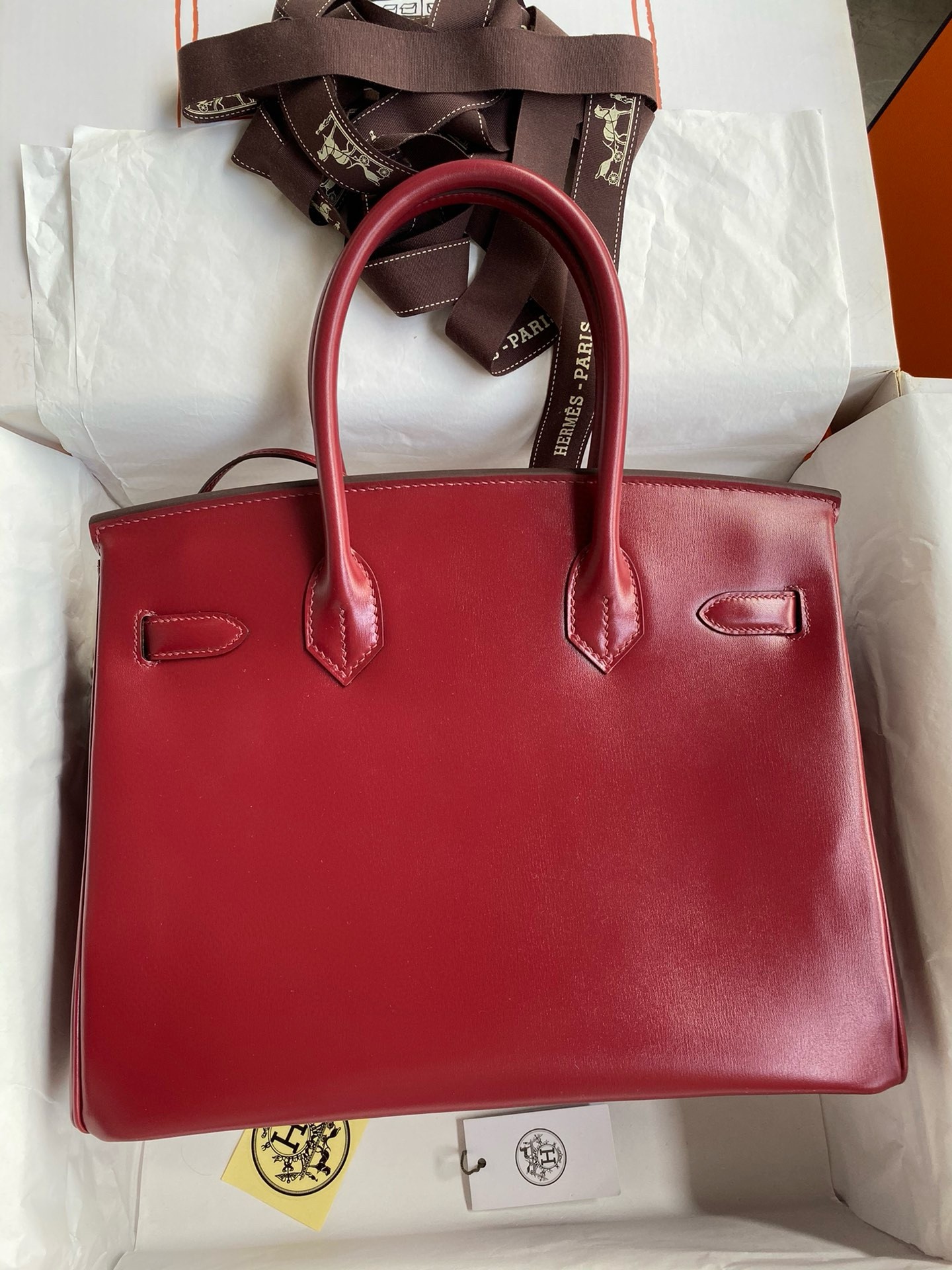 H**mes birkin 30 retourne handmade bag in rouge h box calfskin