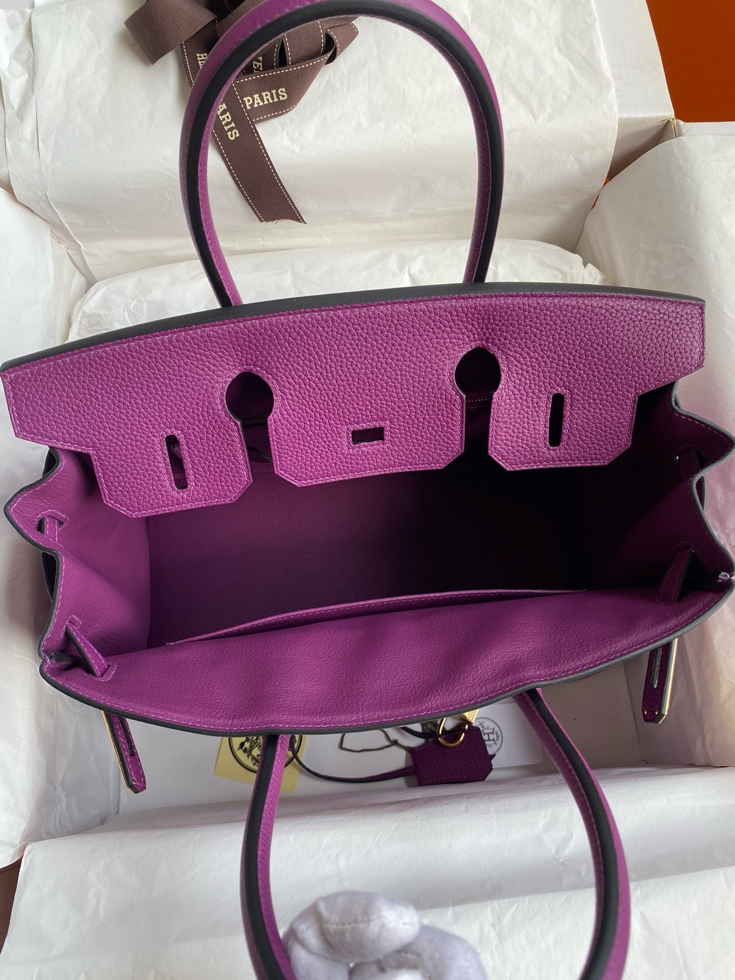 H**mes birkin 30 retourne handmade bag in anemone clemence leather