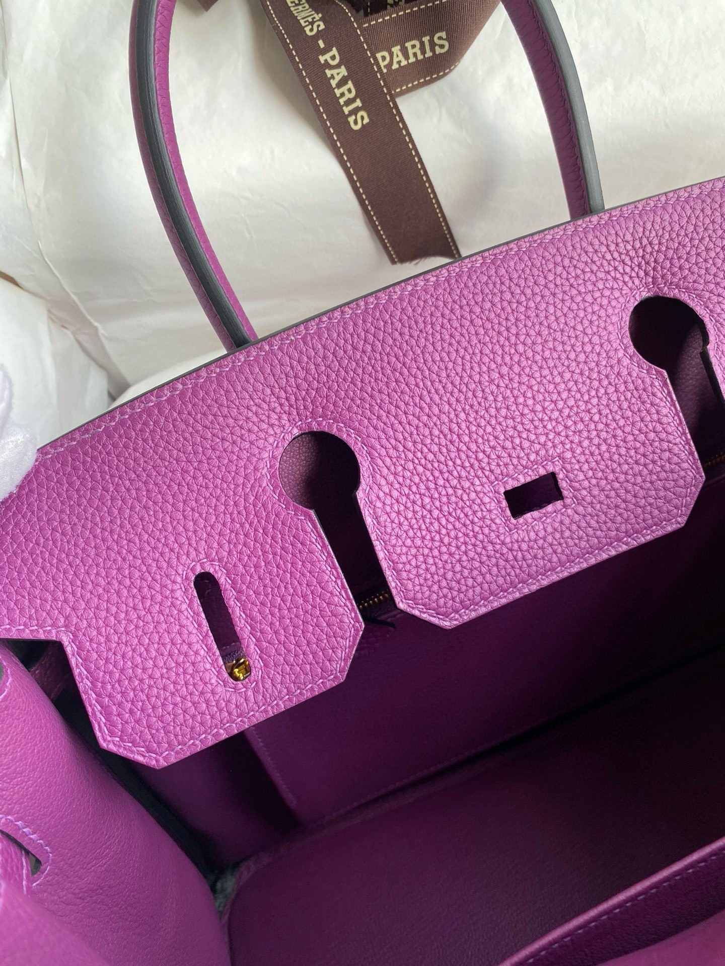 H**mes birkin 30 retourne handmade bag in anemone clemence leather
