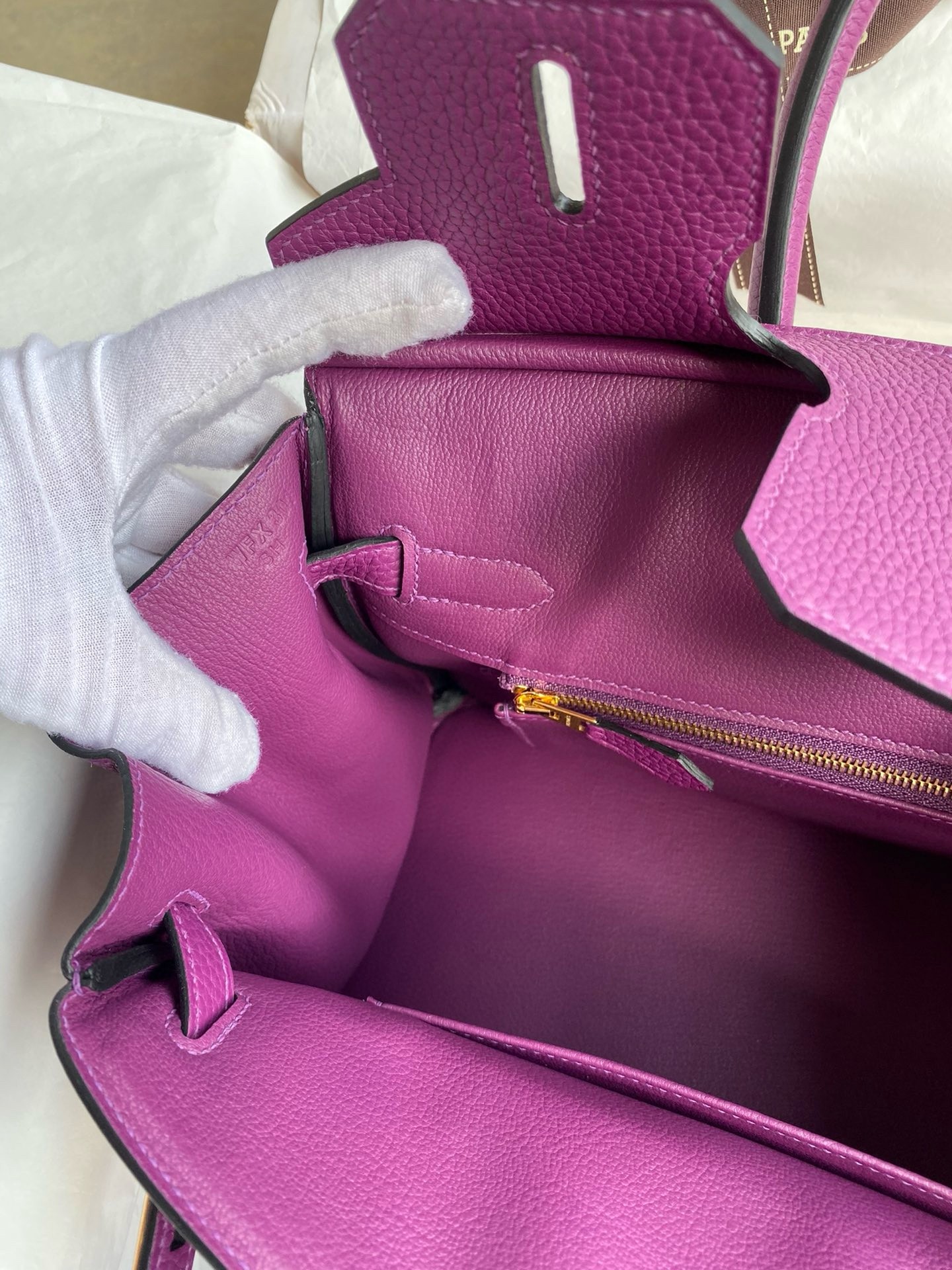 H**mes birkin 30 retourne handmade bag in anemone clemence leather