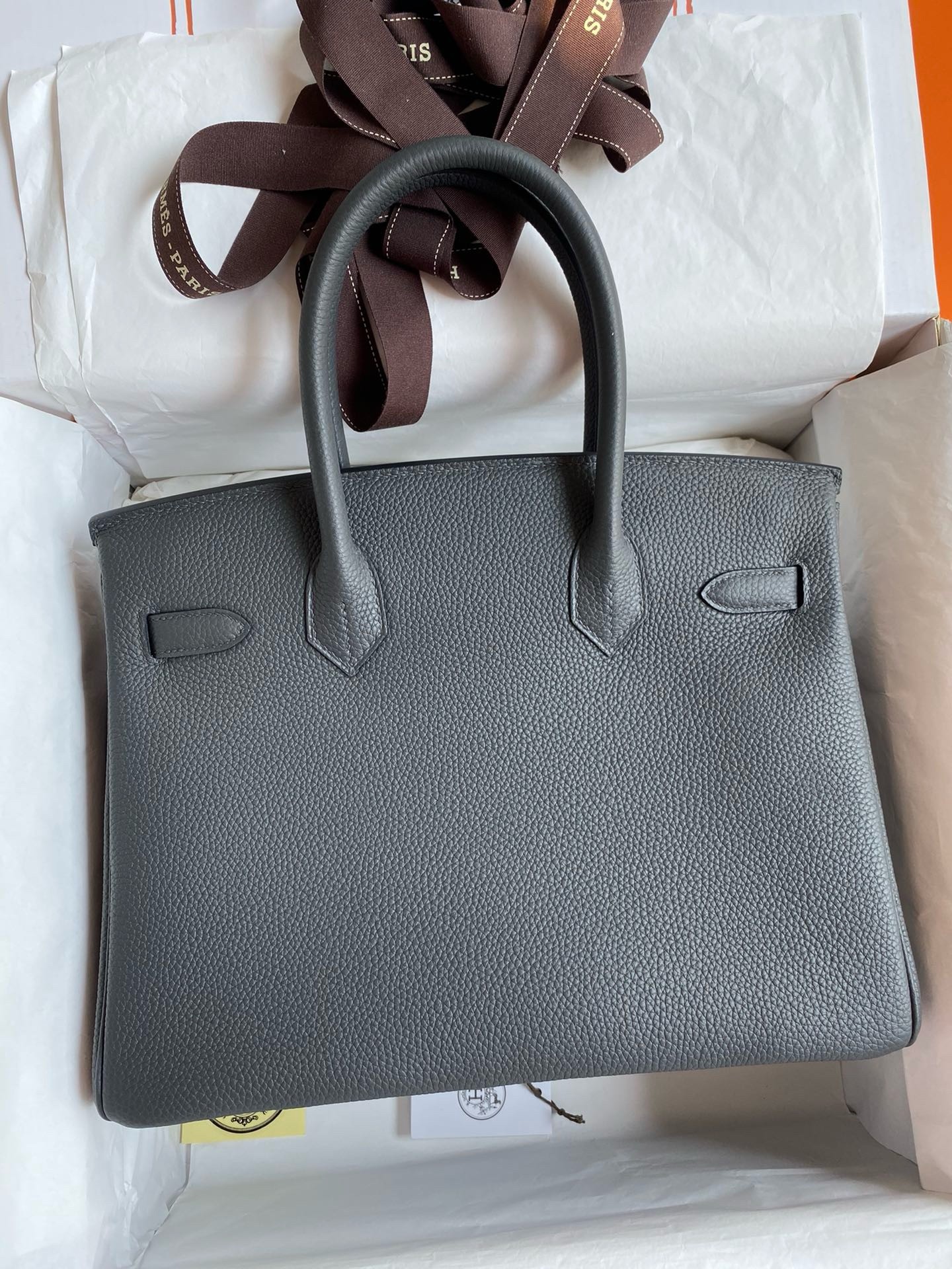 H**mes birkin 30 retourne handmade bag in ardoise clemence leather