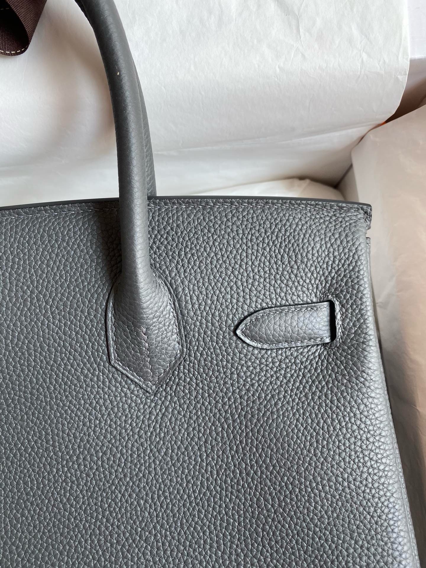 H**mes birkin 30 retourne handmade bag in ardoise clemence leather