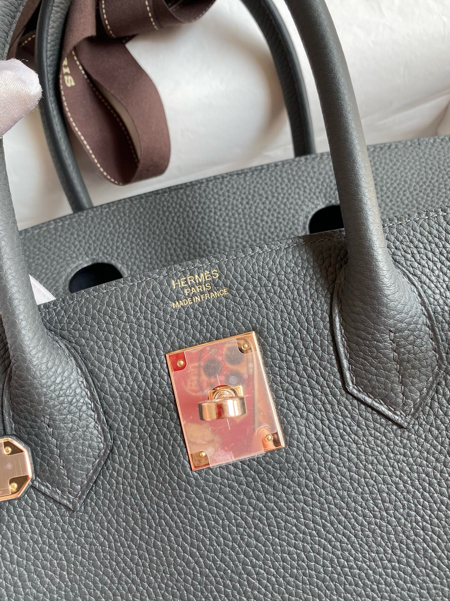 H**mes birkin 30 retourne handmade bag in ardoise clemence leather