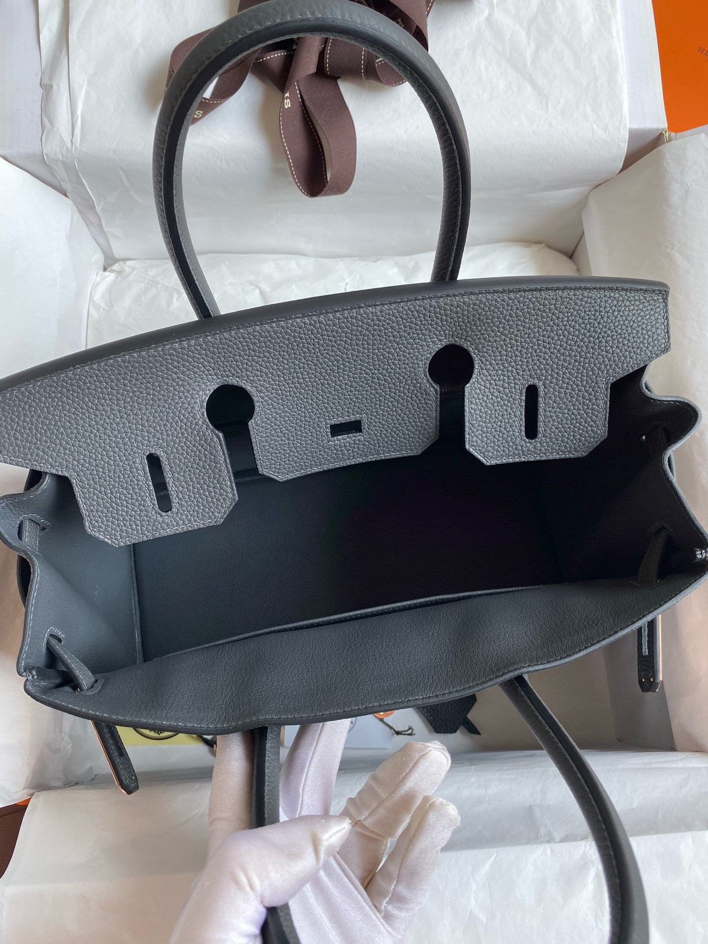 H**mes birkin 30 retourne handmade bag in ardoise clemence leather