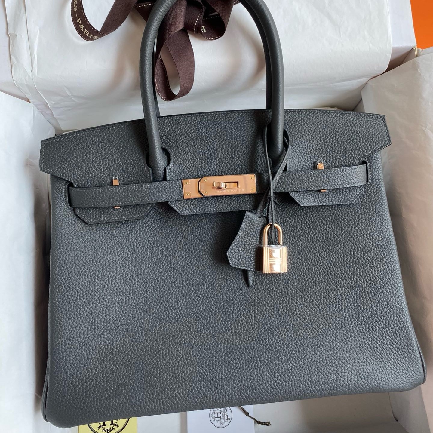 H**mes birkin 30 retourne handmade bag in ardoise clemence leather