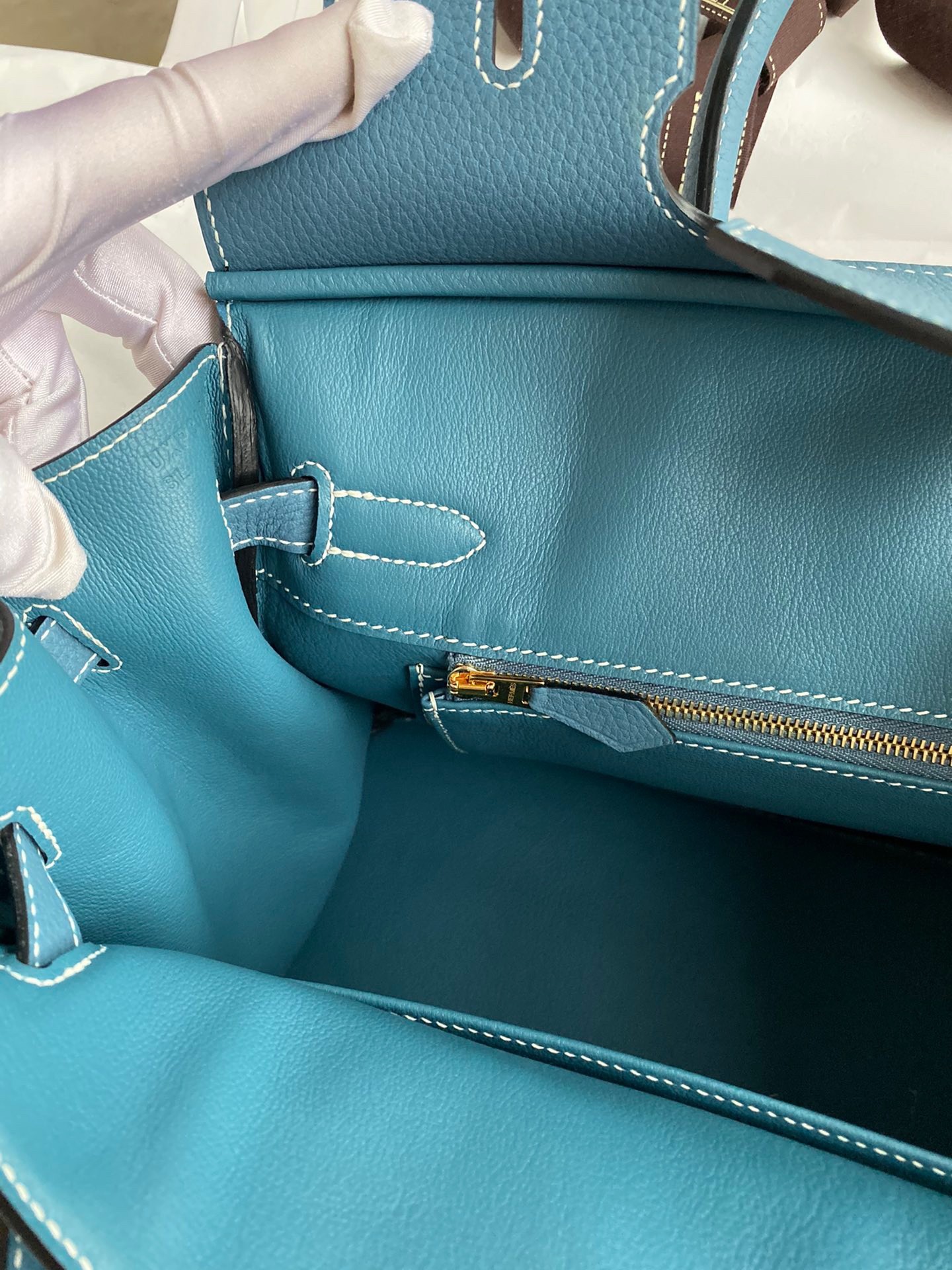 H**mes birkin 30 retourne handmade bag in blue jean clemence leather