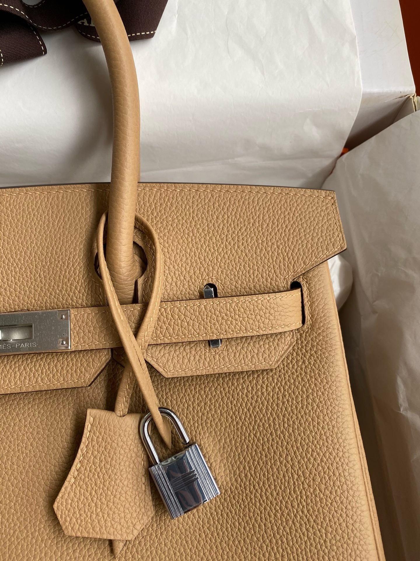 H**mes birkin 30 retourne handmade bag in chai clemence leather