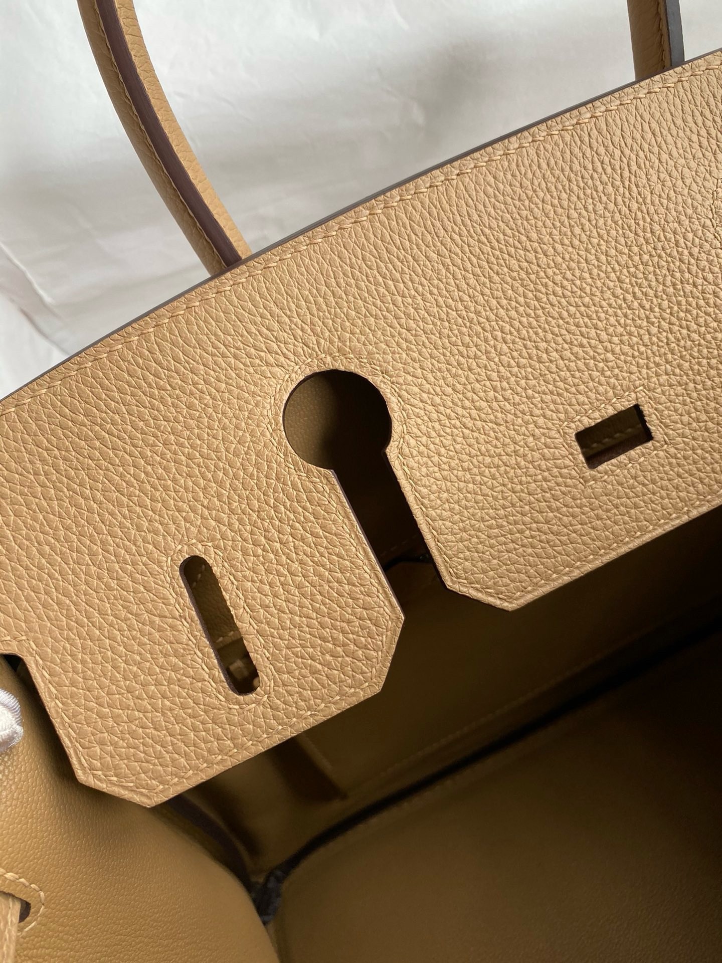 H**mes birkin 30 retourne handmade bag in chai clemence leather