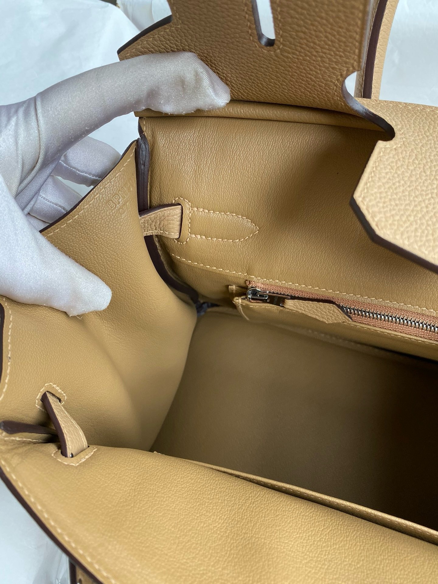 H**mes birkin 30 retourne handmade bag in chai clemence leather