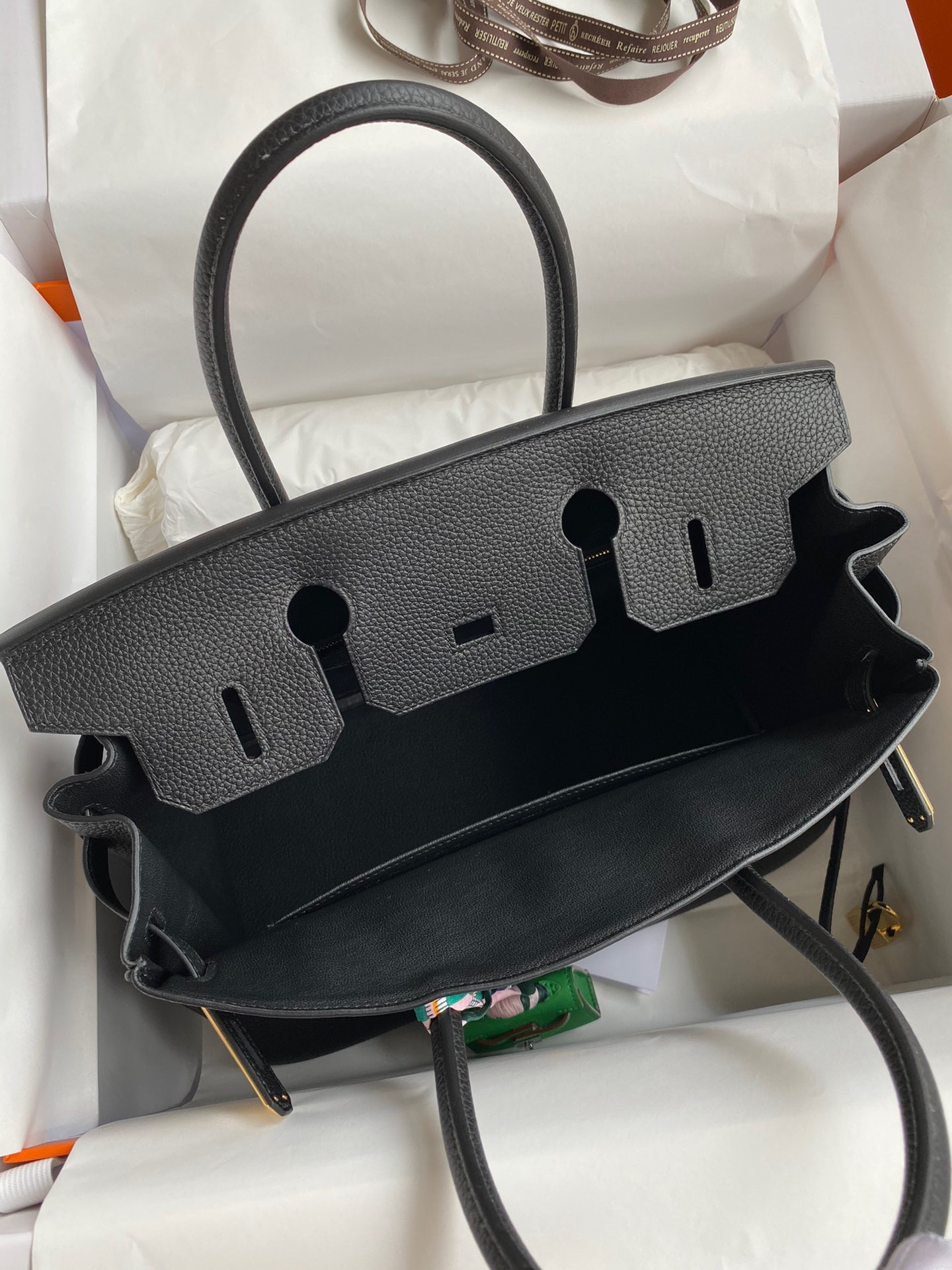 H**mes birkin 30 retourne handmade bag in black clemence leather