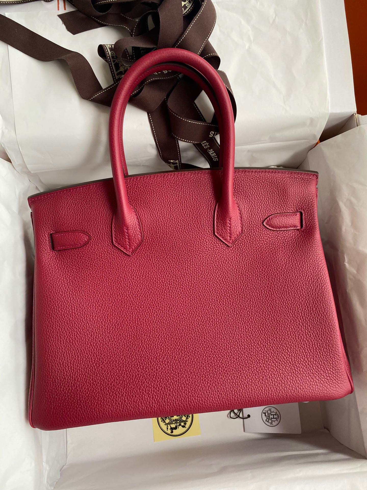 H**mes birkin 30 retourne handmade bag in rouge grenat clemence leather