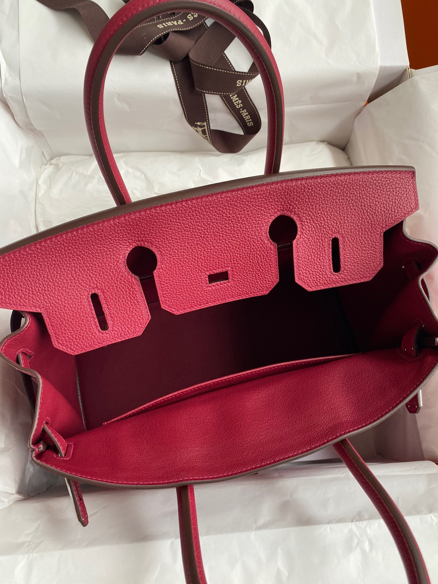 H**mes birkin 30 retourne handmade bag in rouge grenat clemence leather