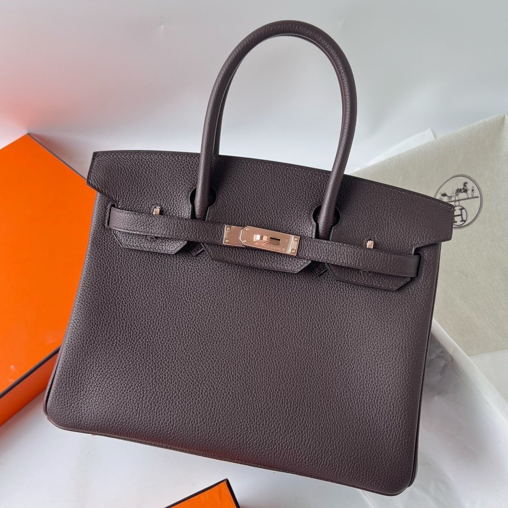 H**mes birkin 30 retourne handmade bag in rouge sellier clemence leather
