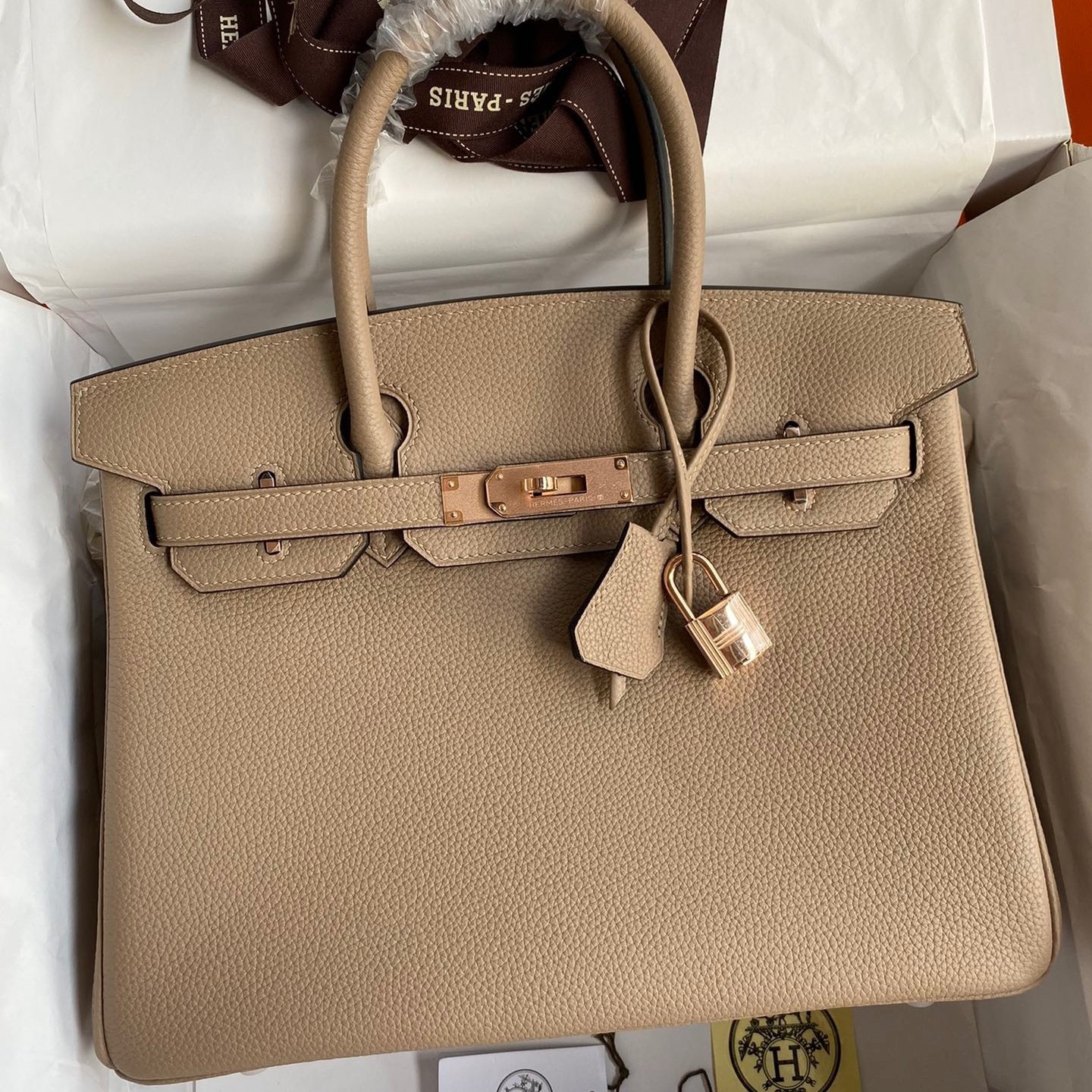 H**mes birkin 30 retourne handmade bag in trench clemence leather