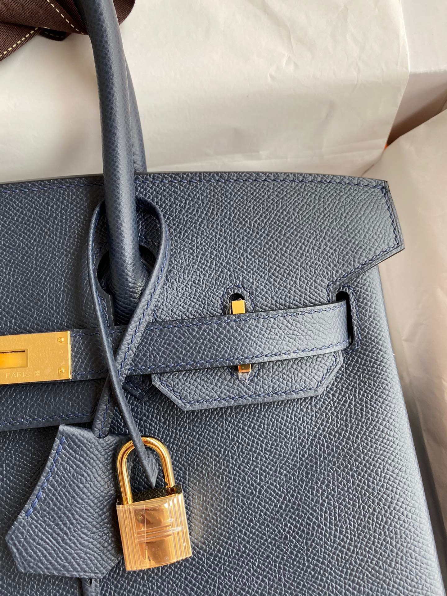 H**mes birkin 30 retourne handmade bag in blue nuit epsom calfskin