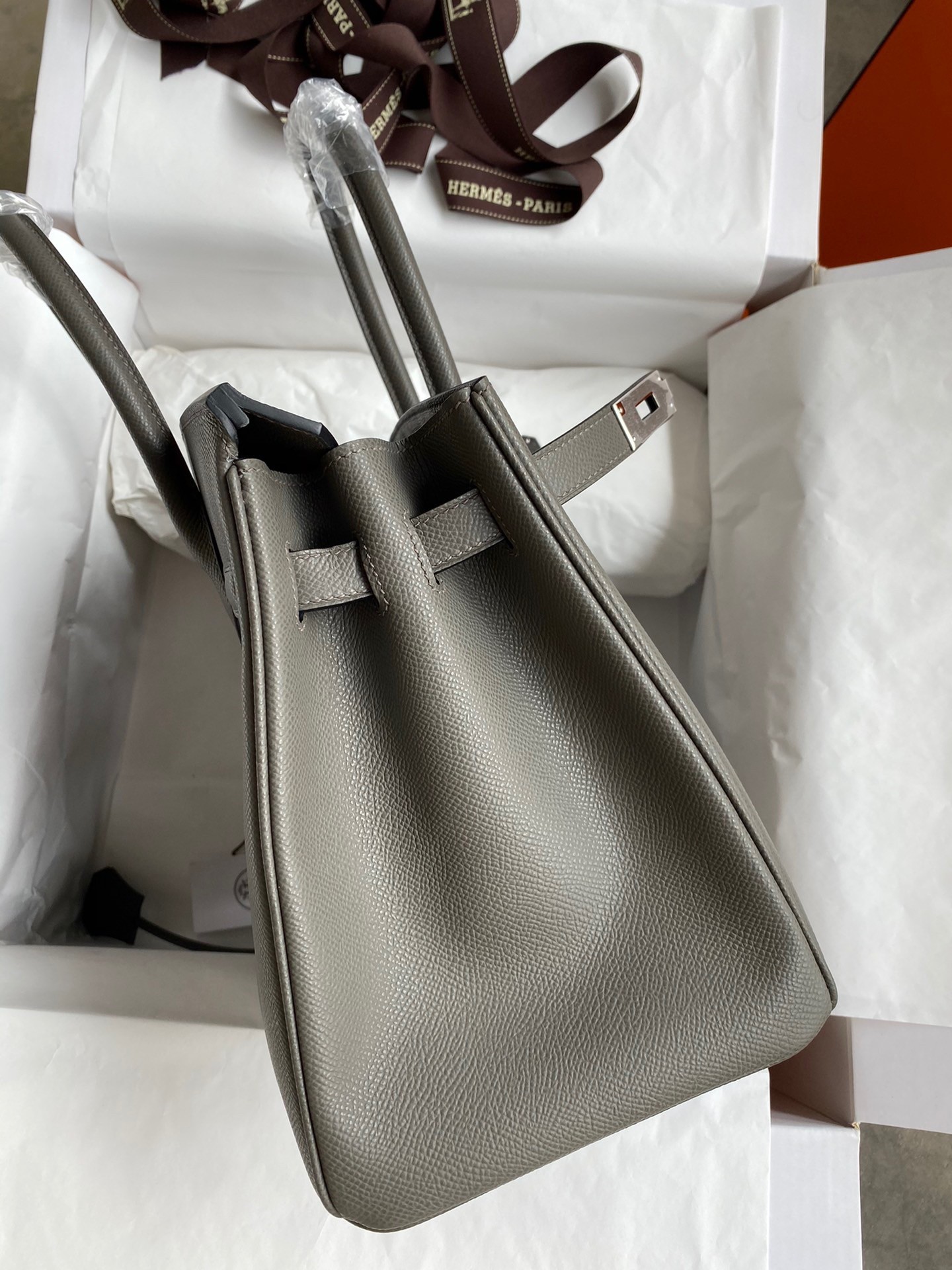 H**mes birkin 30 retourne handmade bag in etain epsom calfskin