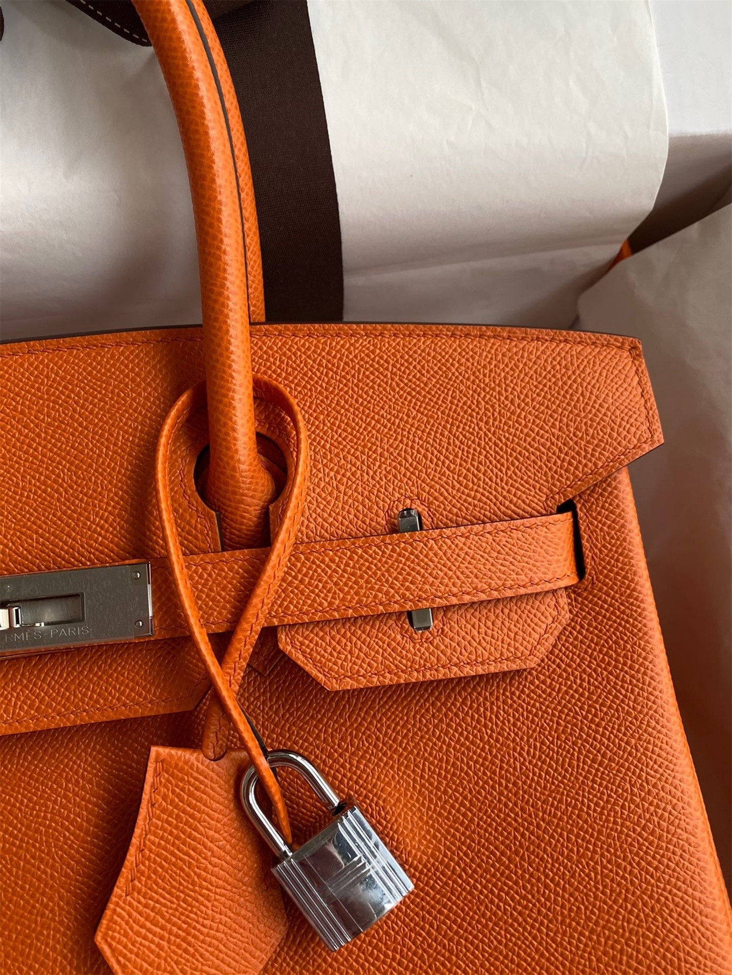 H**mes birkin 30 retourne handmade bag in orange epsom calfskin