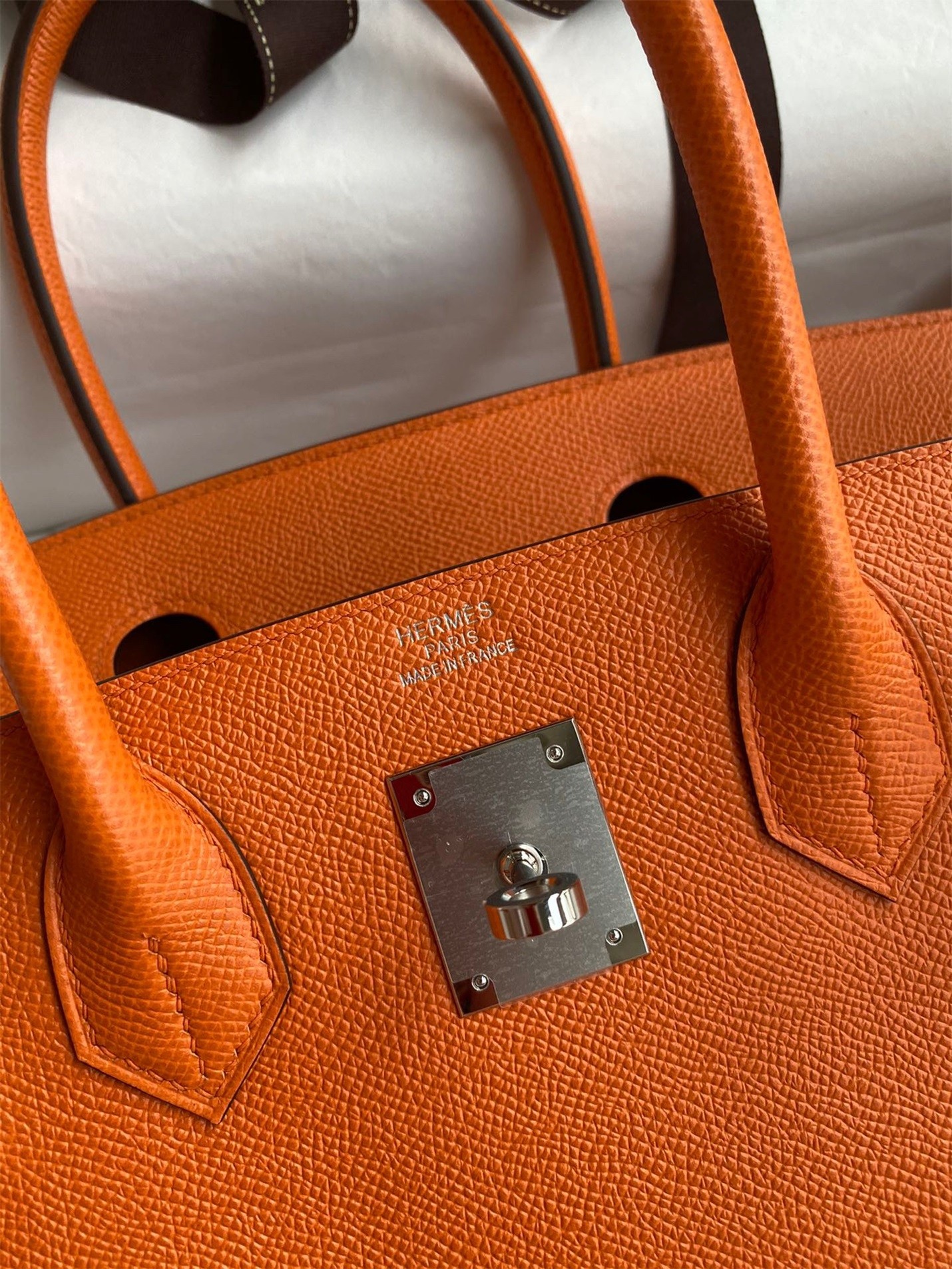 H**mes birkin 30 retourne handmade bag in orange epsom calfskin