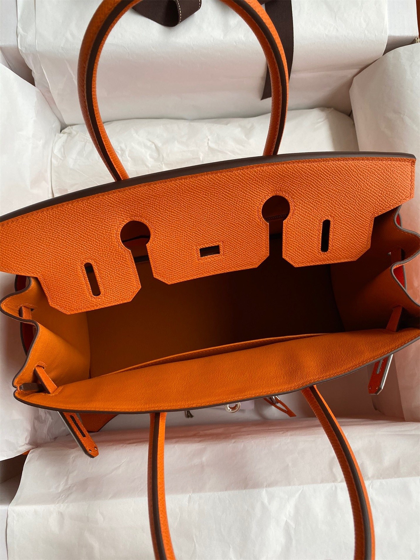 H**mes birkin 30 retourne handmade bag in orange epsom calfskin