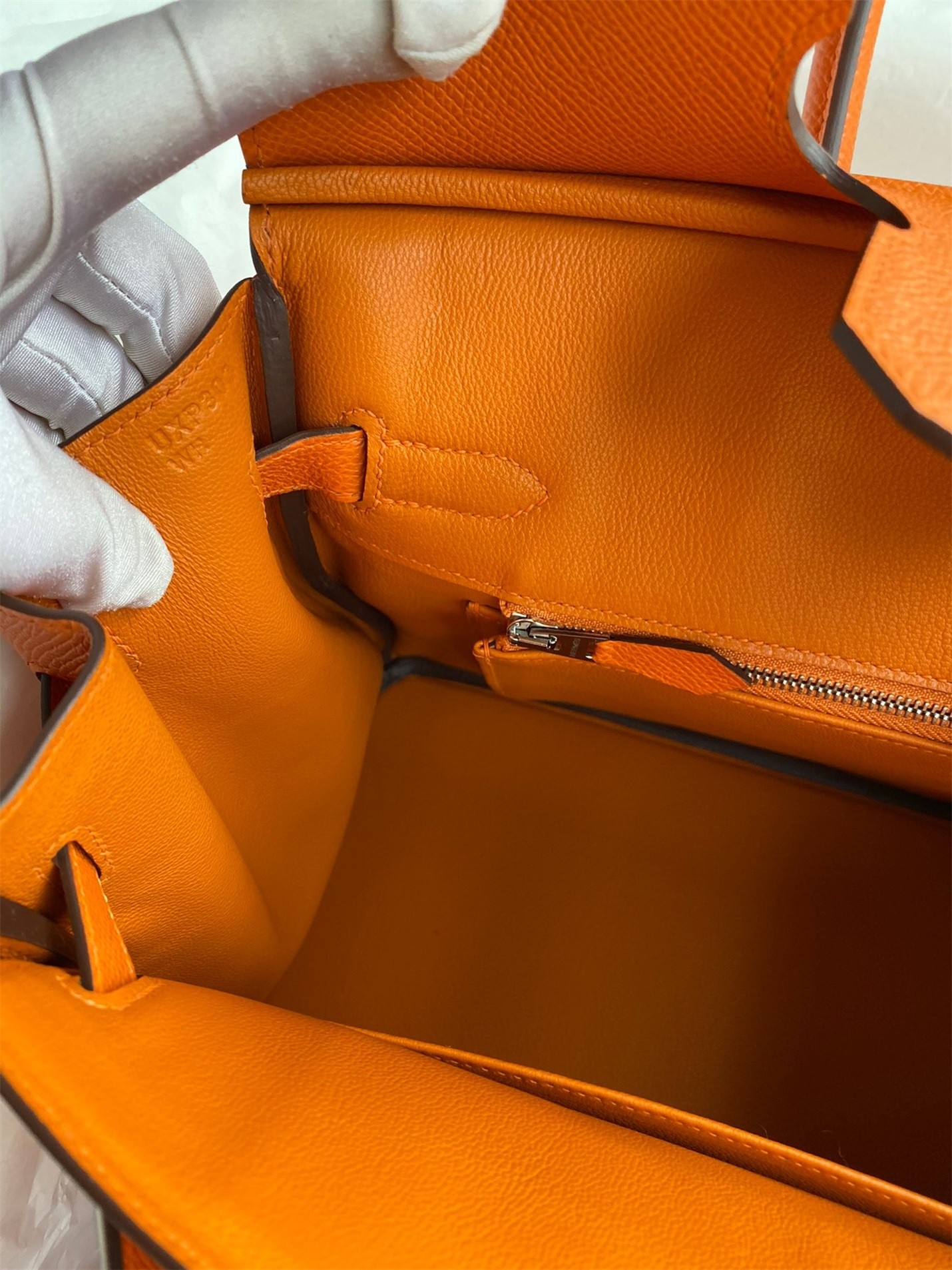 H**mes birkin 30 retourne handmade bag in orange epsom calfskin