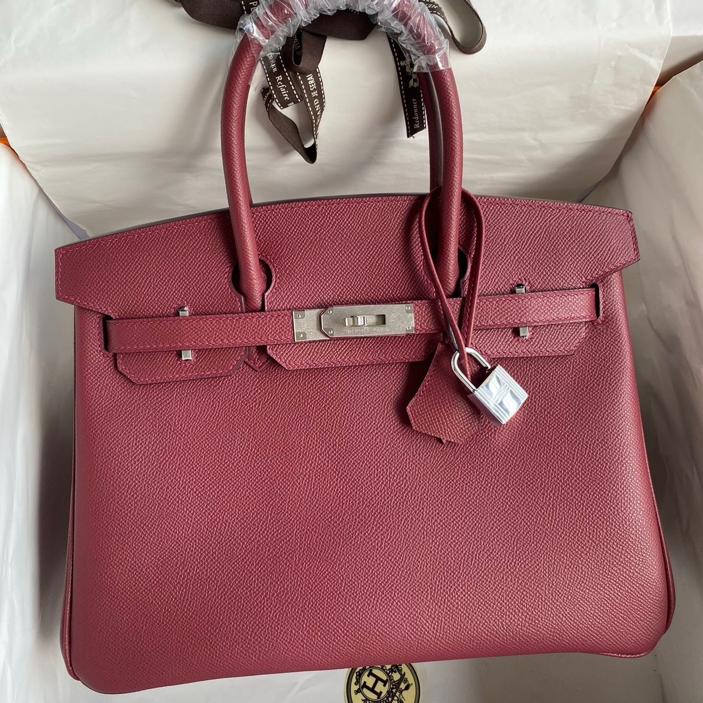 H**mes birkin 30 retourne handmade bag in ruby epsom calfskin