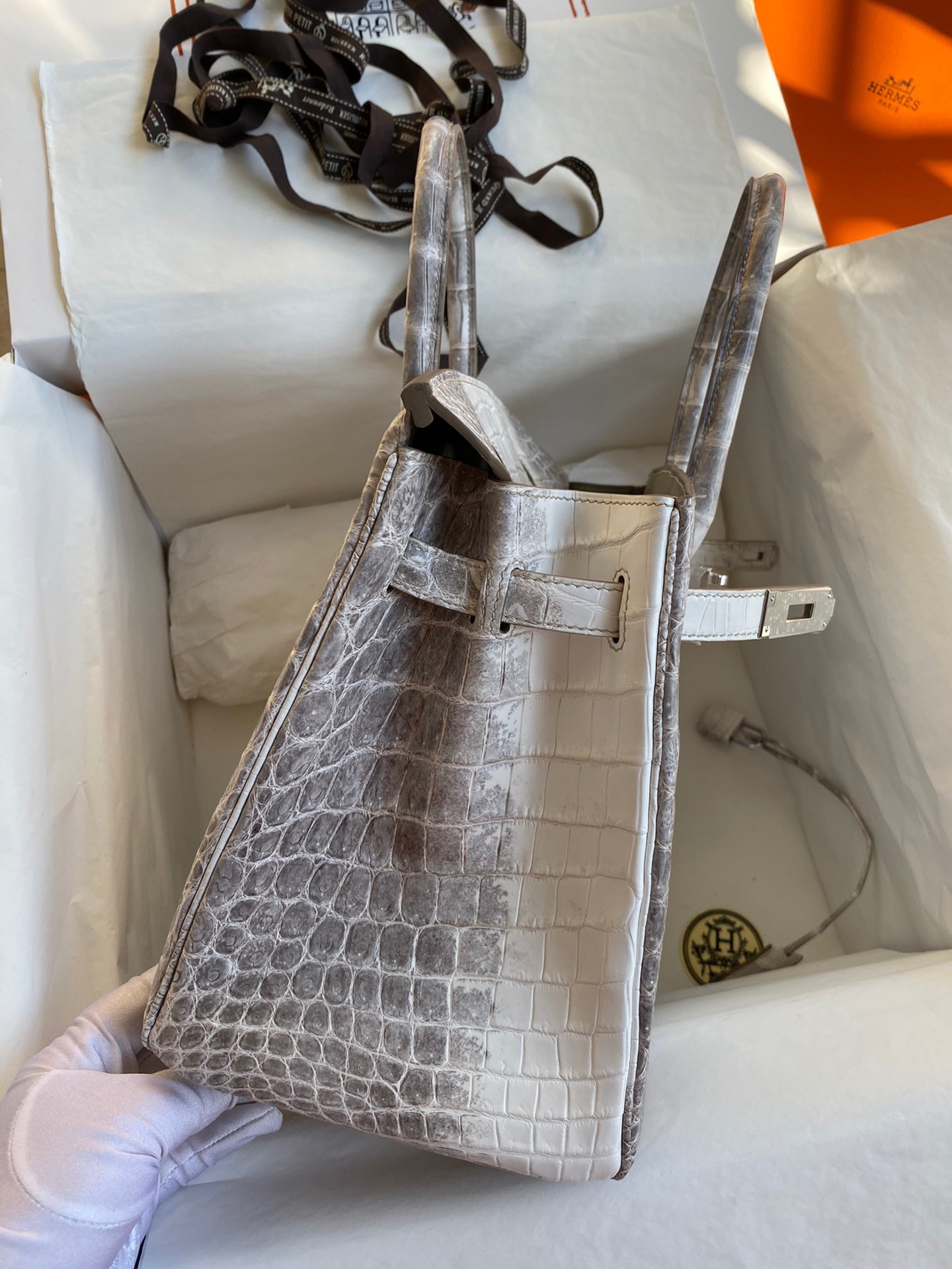 H**mes birkin 30 handmade bag in himalaya niloticus crocodile skin