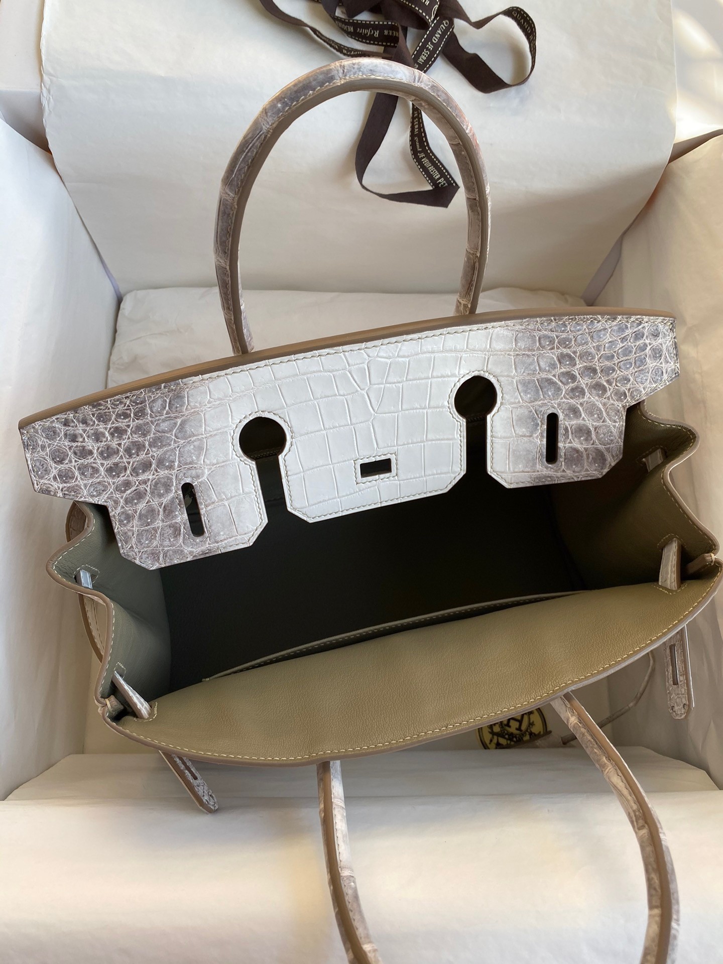 H**mes birkin 30 handmade bag in himalaya niloticus crocodile skin
