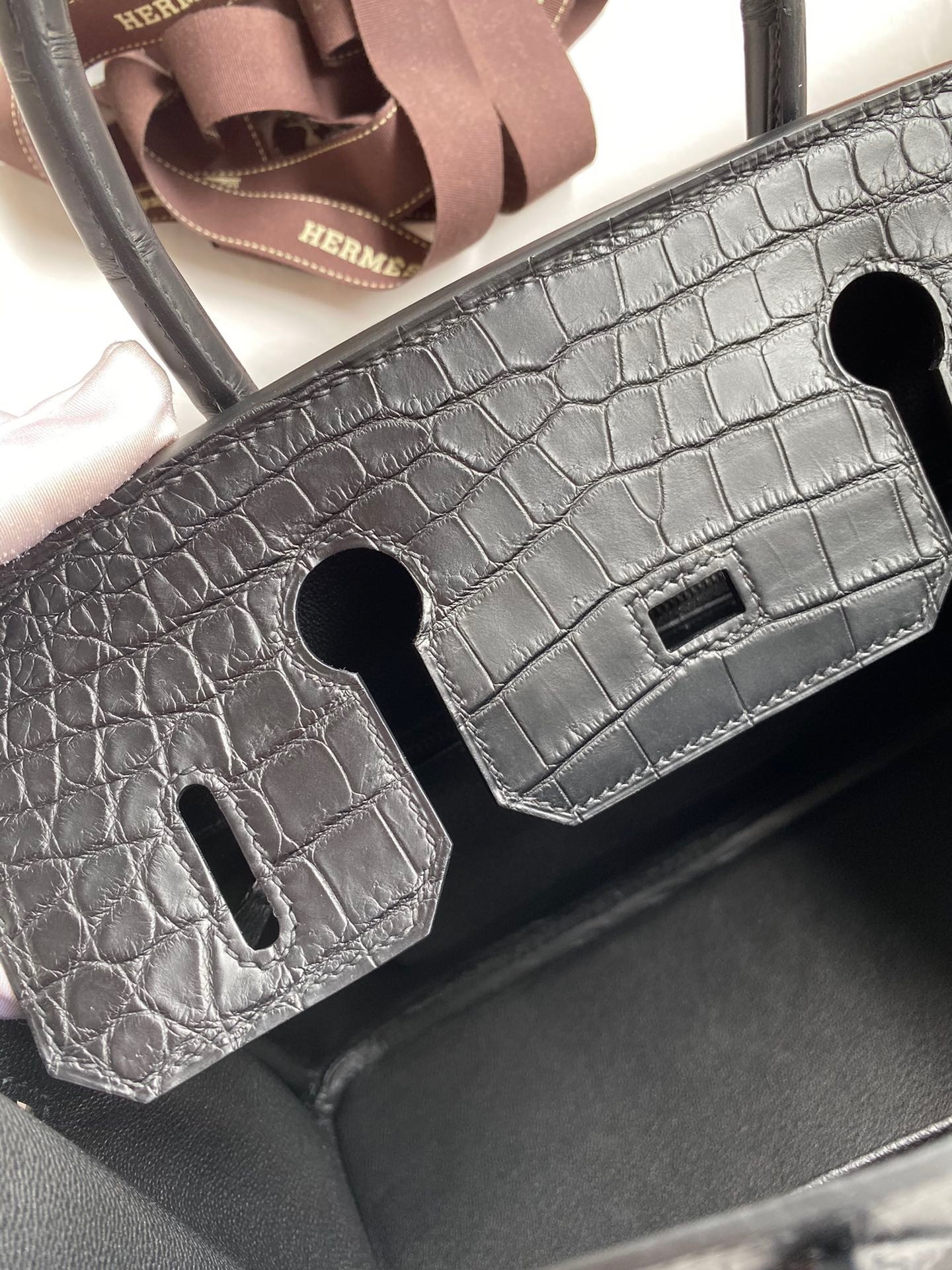 H**mes birkin 30 handmade bag in black crocodile niloticus matte skin