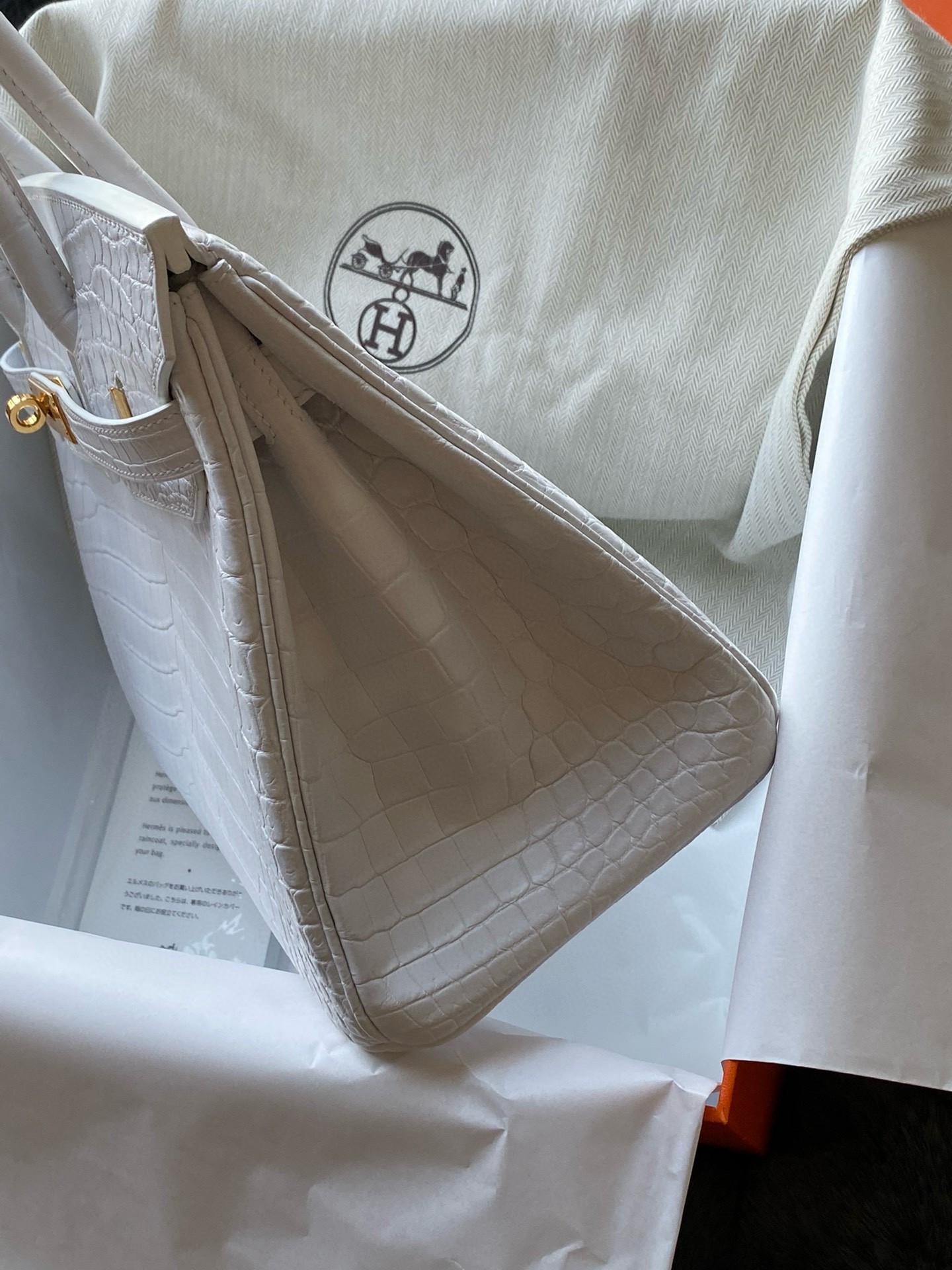 H**mes birkin 30 handmade bag in white crocodile niloticus matte skin