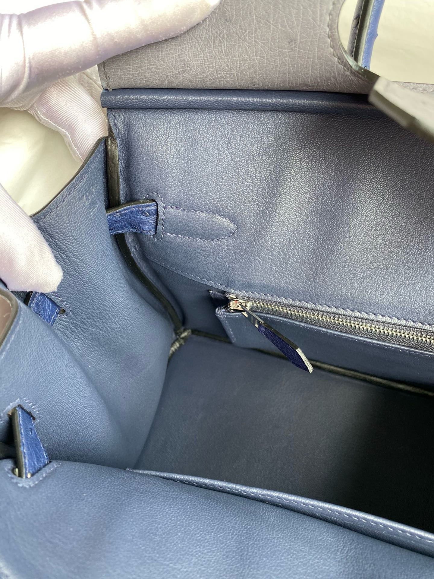 H**mes hss birkin 30 bicolor bag in gris agate and blue iris ostrich leather