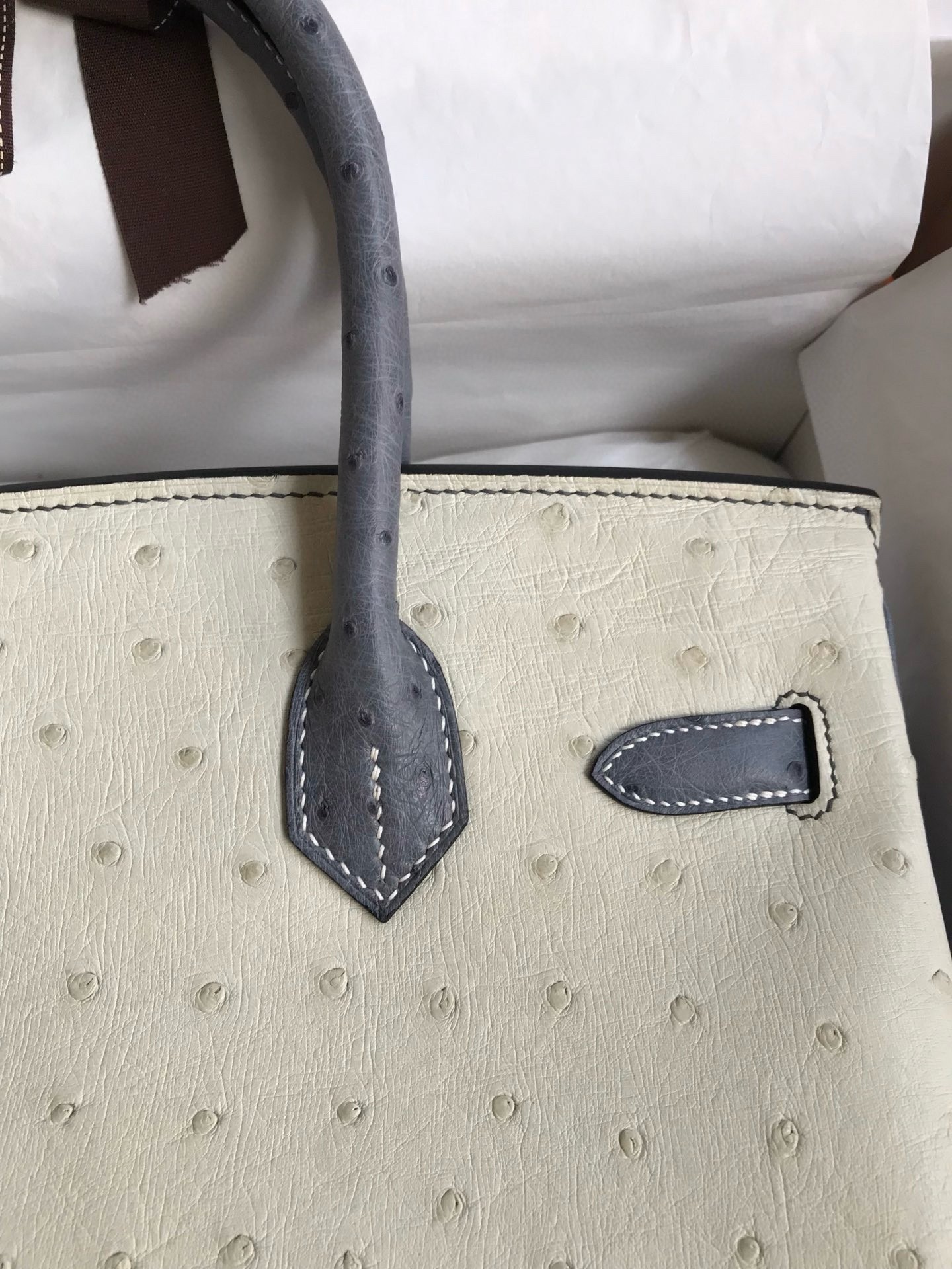 H**mes hss birkin 30 bicolor bag in beton and gris agate ostrich leather